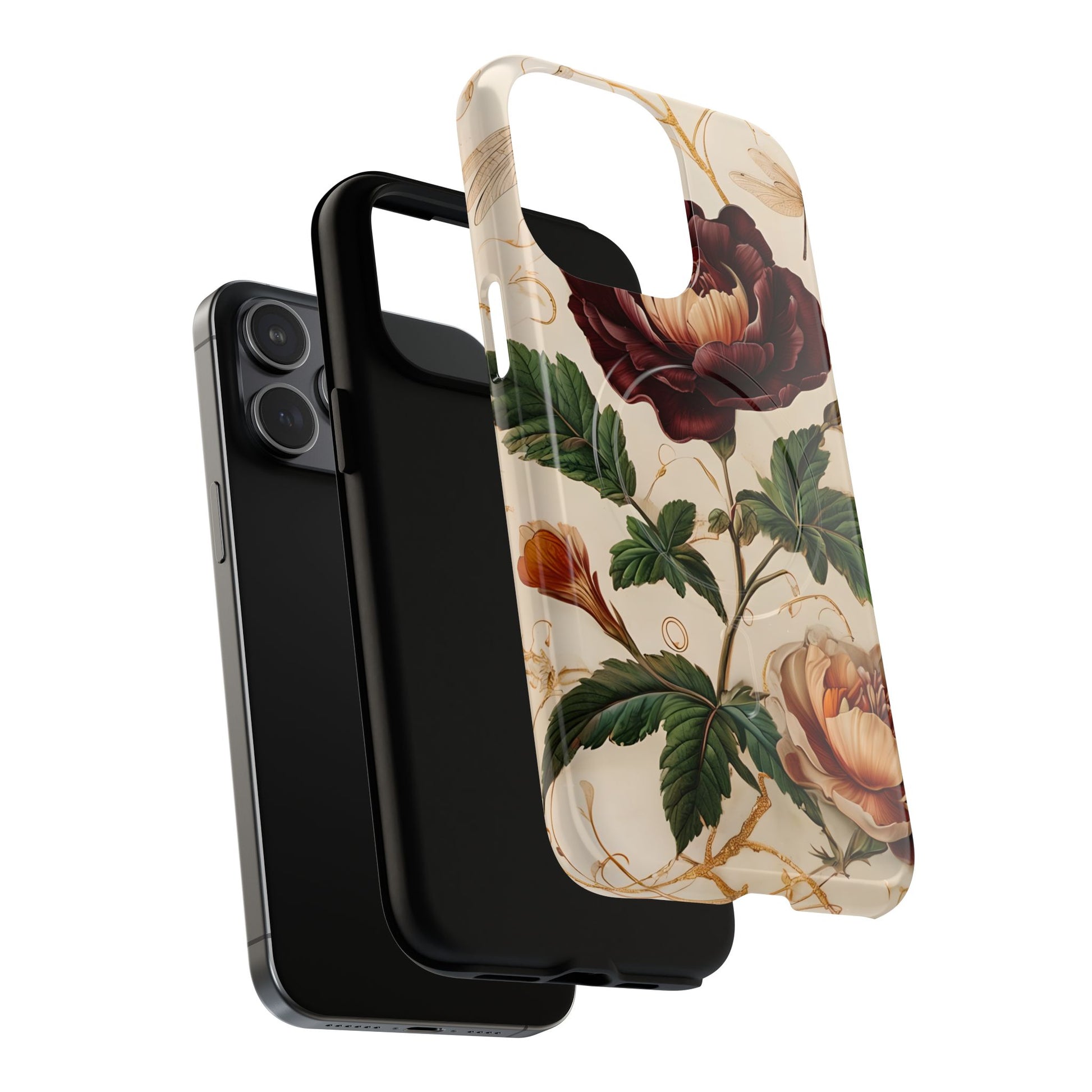 Vintage Burgundy Rose - Elegant Floral iPhone 15 Pro Max Phone Case - Classic Painterly Rose Design