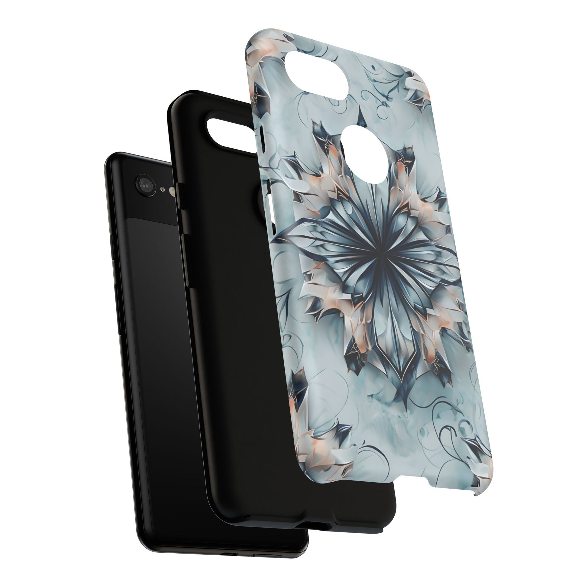 Indigo Mirage - Artistic Kaleidoscope Collection Artistic Floral - Google Pixel 3XL Tough Phone Case - Bold Indigo Symmetrical Design