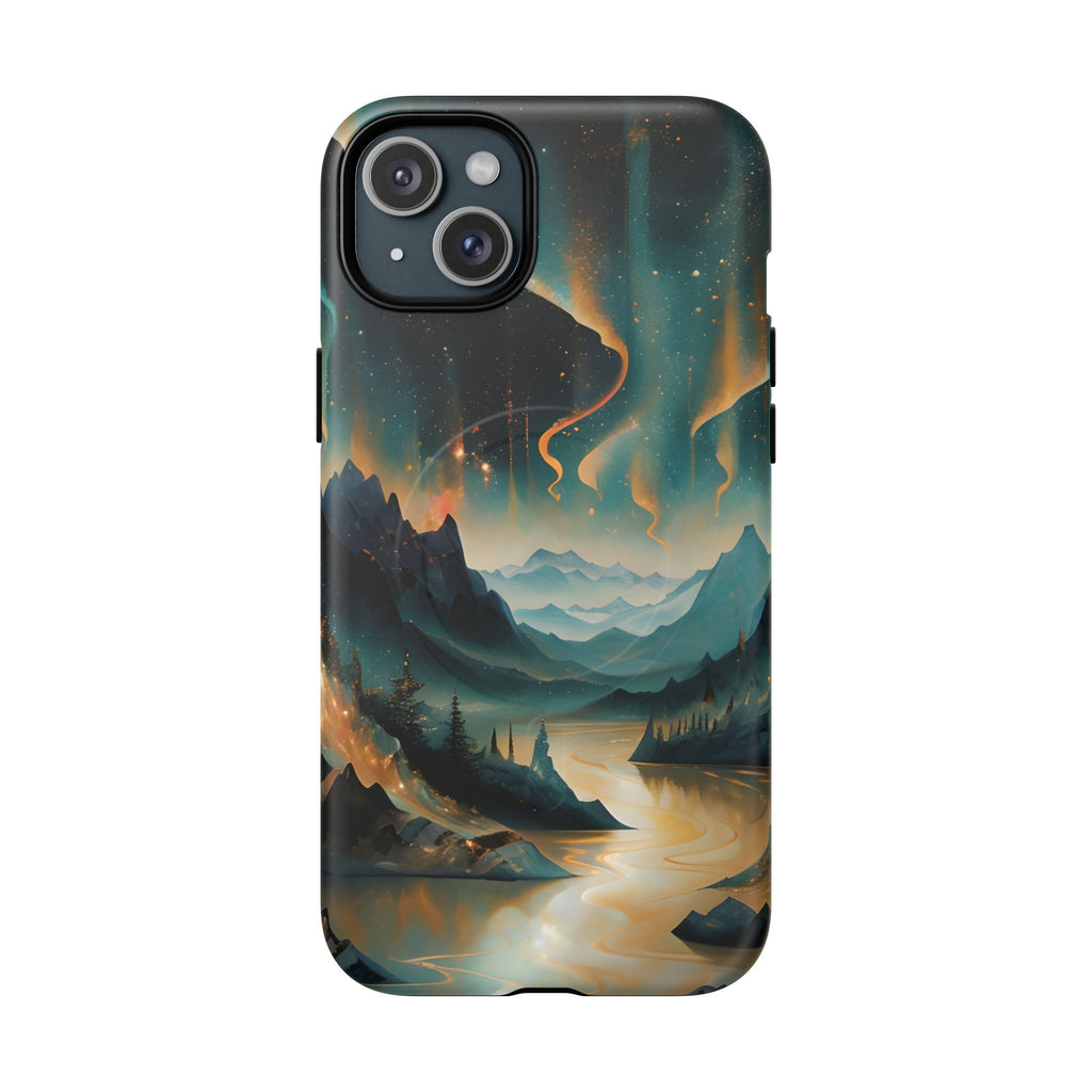 Aurora Dreamscape iPhone 15 Plus Max Case – Northern Lights Art, MagSafe Compatible, Tough Shockproof Cover