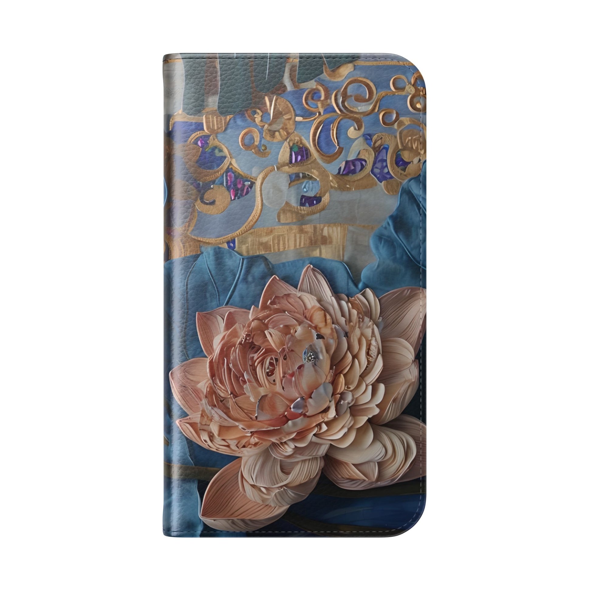 Peony Midnight Tapestry Wallet Phone Case - Flip Cover for iPhone 15 Pro - Floral and Tapestry Design