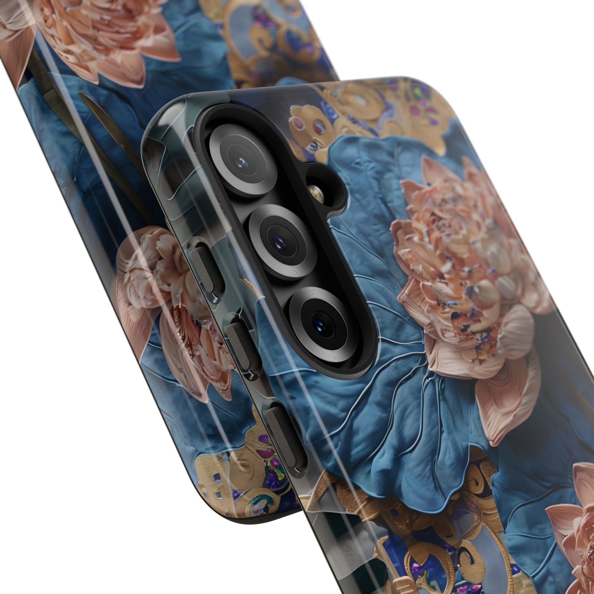 Peony Midnight Tapestry - Samsung Galaxy S25 Plus - Elegant Blue & Blush Artful Phone Cover