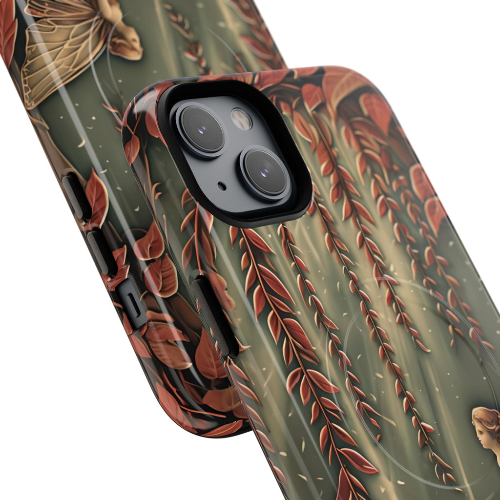 Willow Whisper - Tranquil Nature Art iPhone 14 Plus MagSafe Phone Case - Serene Willow Tree & Meditative Figure Design