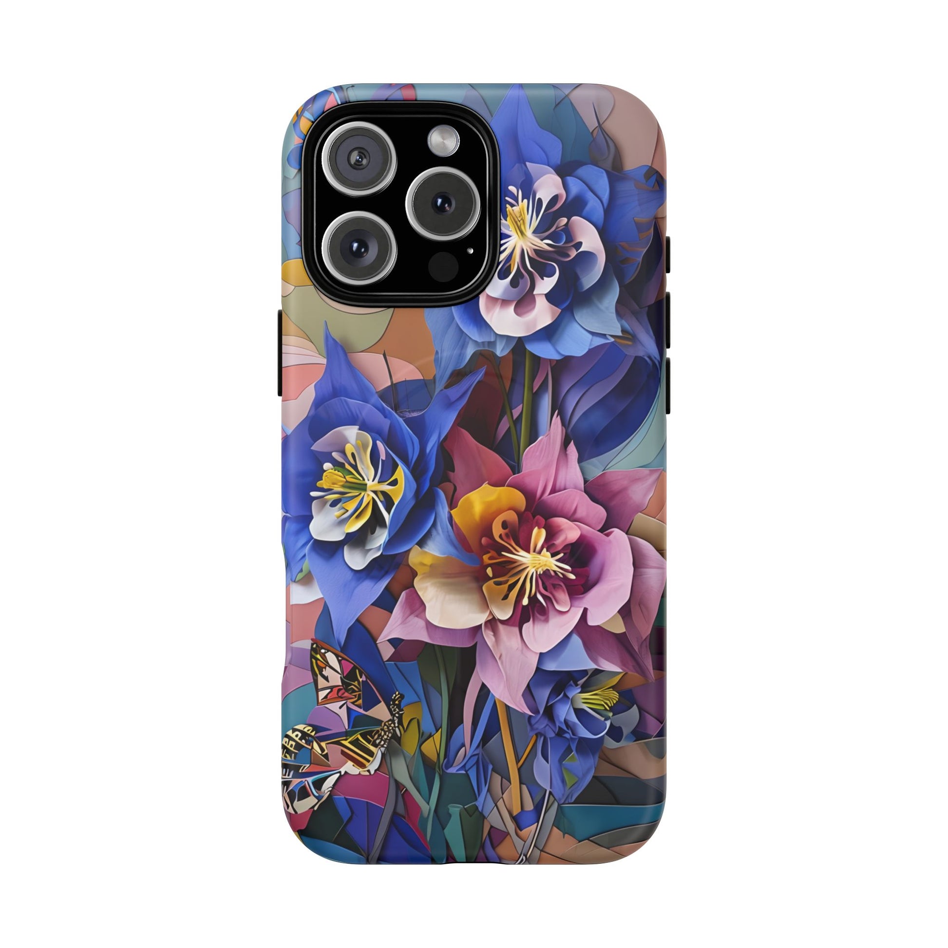 Blue Columbine Carnivale - Artistic Floral & Butterfly iPhone 16 Pro Max MagSafe Phone Case - Vibrant Botanical Design