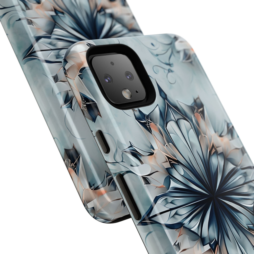 Indigo Mirage - Artistic Kaleidoscope Collection Artistic Floral - Google Pixel 4XL Tough Phone Case - Bold Indigo Symmetrical Design