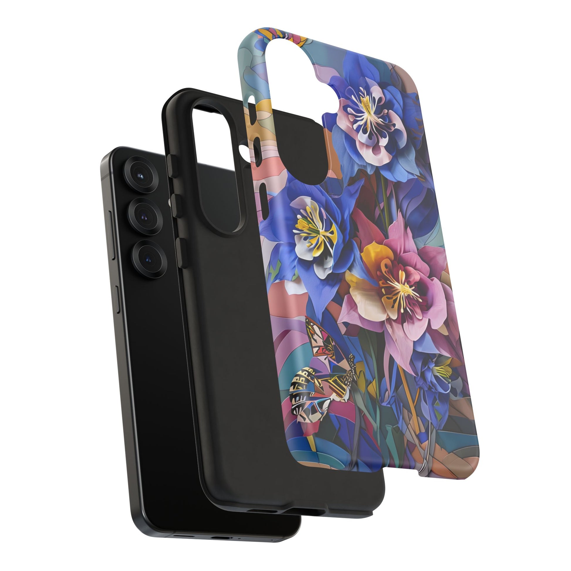 Blue Columbine Carnivale - Artistic Floral & Butterfly Samsung S25 Tough Phone Case - Vibrant Botanical Design