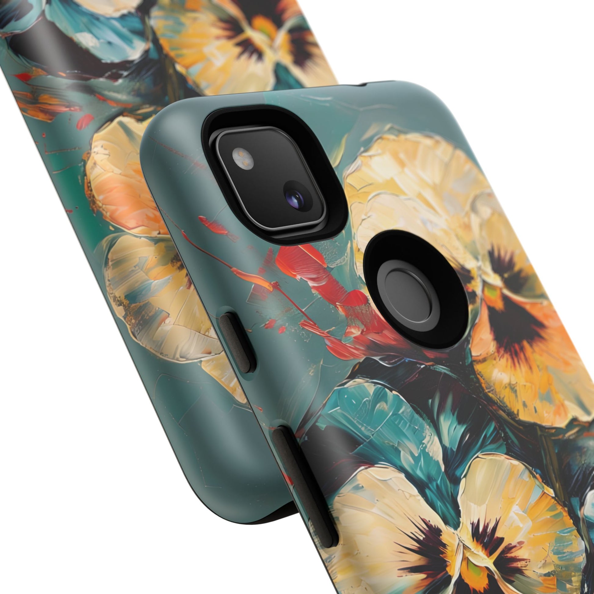 Golden Pansy Cascade Tough Case for Google Pixel 4a - Floral Artistic Shockproof Cover, Elegant Protective Phone Case