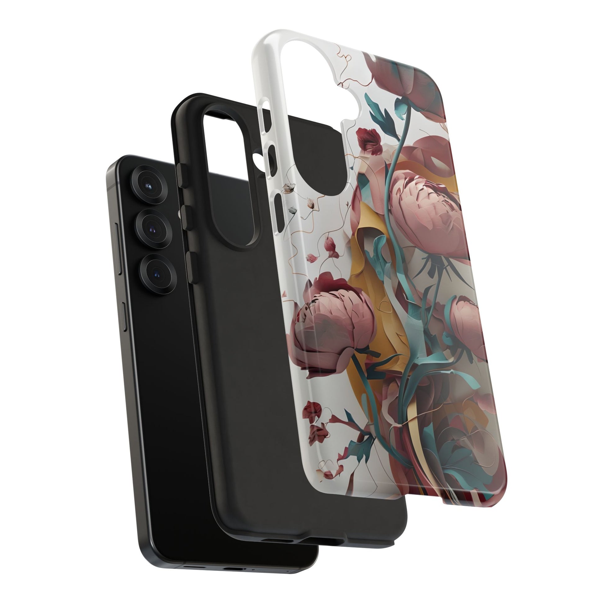 Blushing Peony Veil - Elegant Painterly Floral Samsung Galaxy S25 Tough Phone Case - Soft Blush & Teal Peony Design