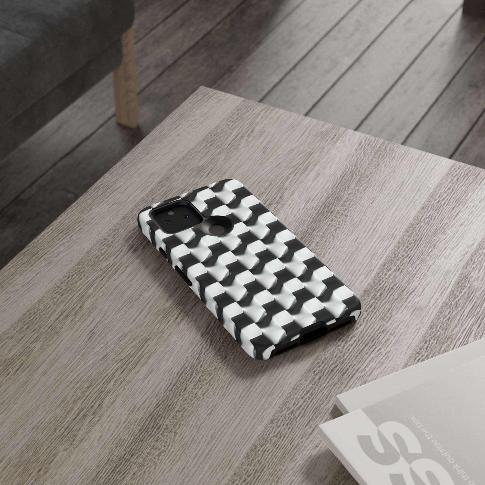 Monochrome Grid Tough Case for Google Pixel 5 5G - Classic Checkerboard, Black & White, Minimalist Trend