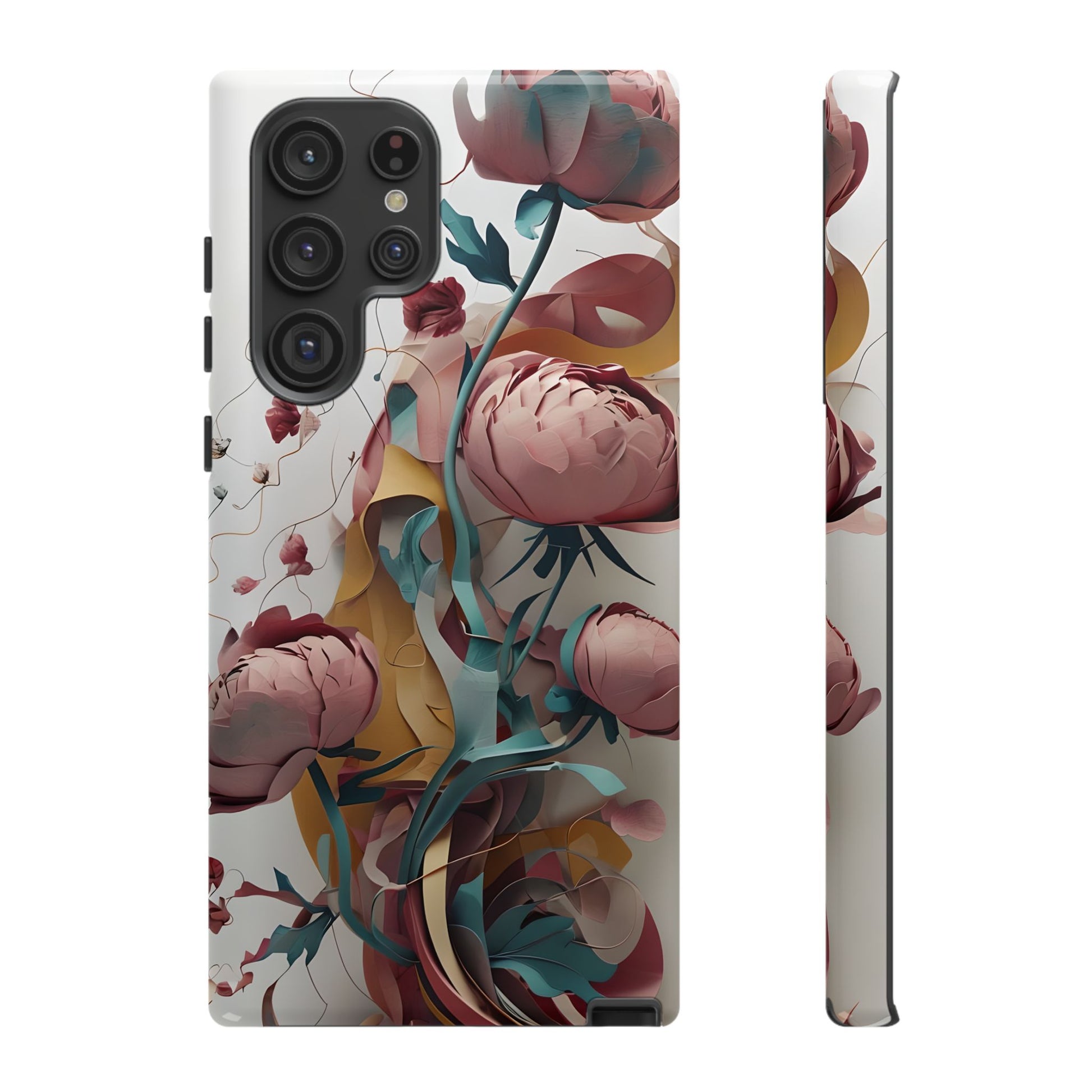 Blushing Peony Veil - Elegant Painterly Floral Samsung Galaxy S22 Ultra Tough Phone Case - Soft Blush & Teal Peony Design