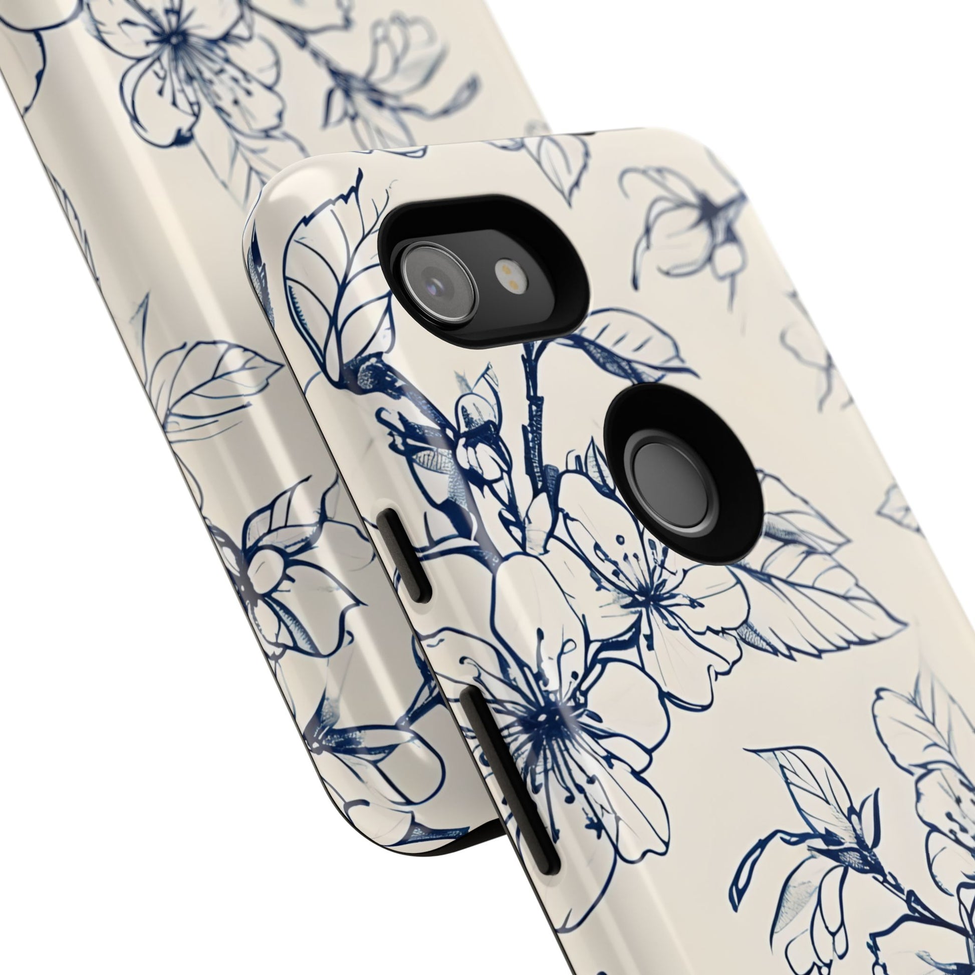 Blossom Sketch - Artistic Blue Floral Google Pixel 3a - Tough Phone Case - Hand-Drawn Botanical Design