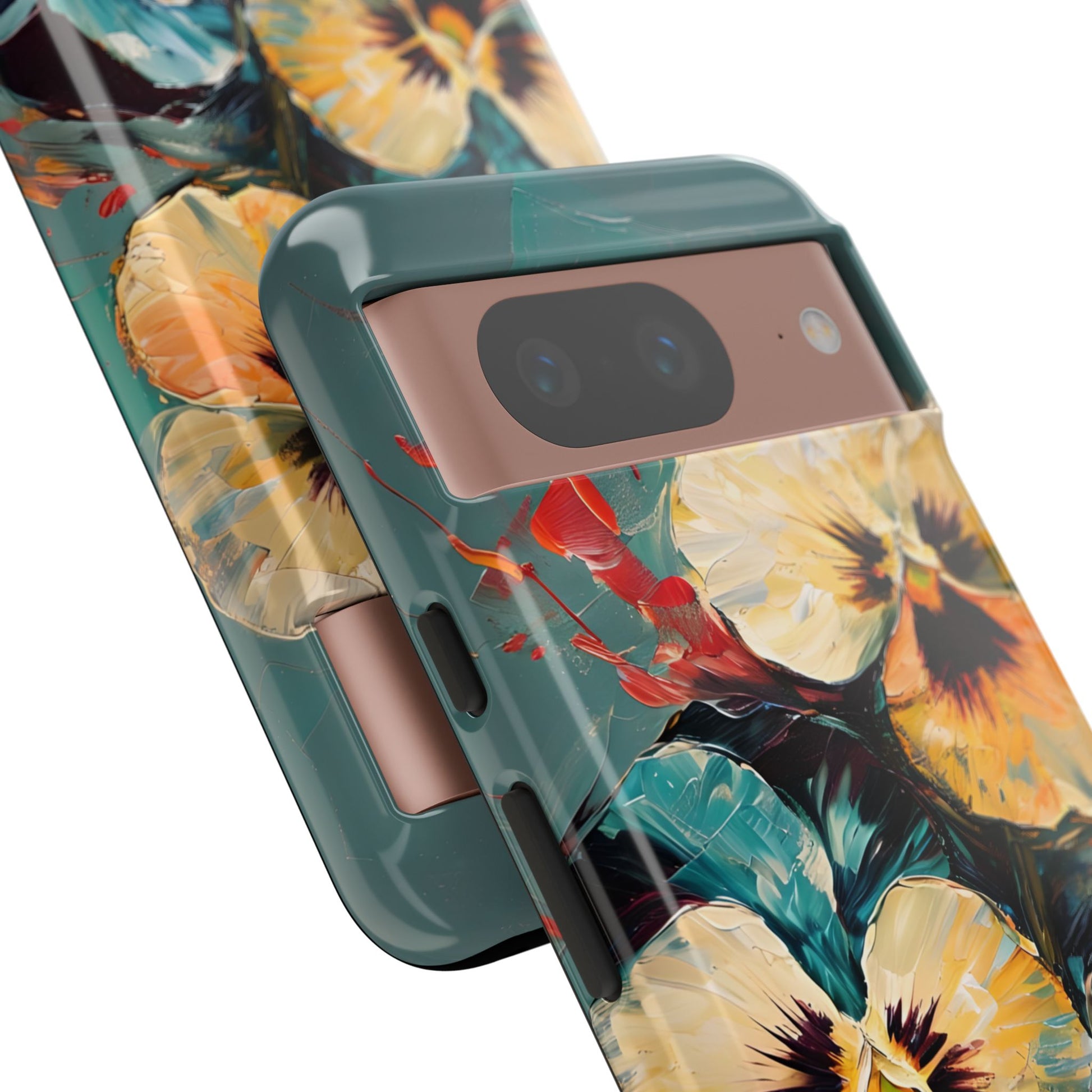 Golden Pansy Cascade Tough Case for Google Pixel 8 - Floral Artistic Shockproof Cover, Elegant Protective Phone Case