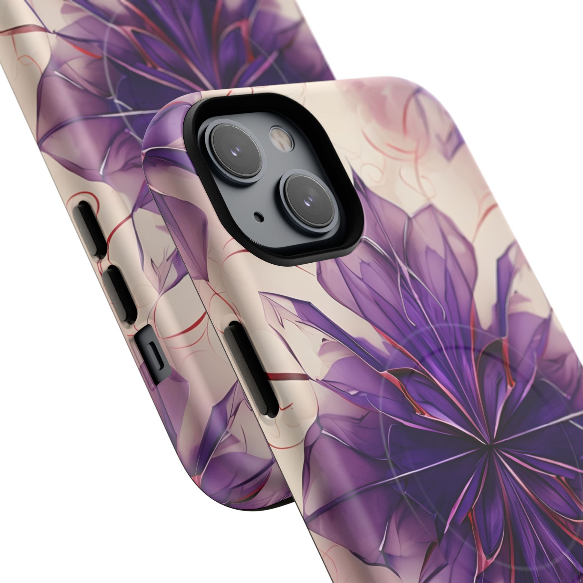 Violet Reverie - Kaleidoscope Collection Artistic Floral Burst - iPhone 14 Plus MagSafe Phone Case - Bold Purple Symmetrical Design