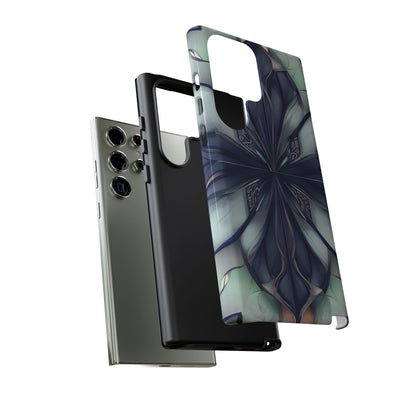 Midnight Mosaic dark blue geometric floral Samsung Galaxy tough phone case dual layer protection