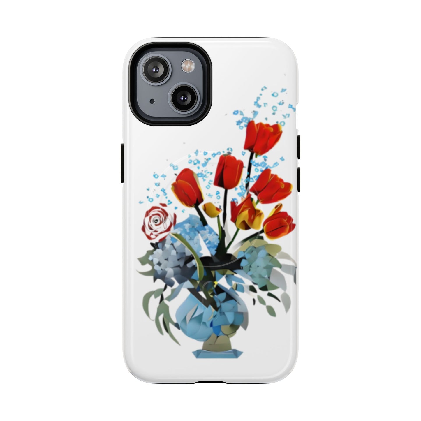 Bouquet Brilliance iPhone MagSafe case with red and blue floral bouquet in vase