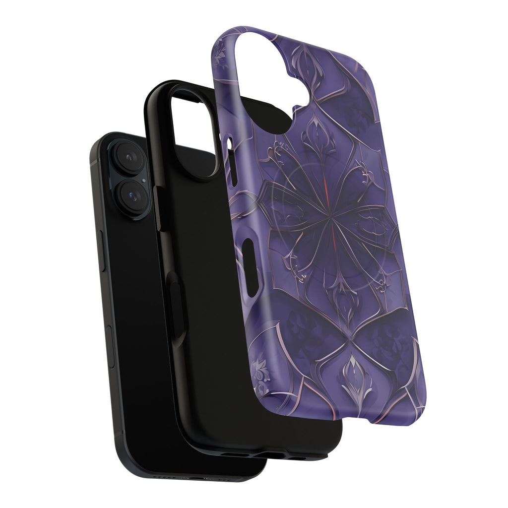 Violet Nebula - Kaleidoscope Collection Artistic Floral Burst - iPhone 16 MagSafe Phone Case -Bold Purple Symmetrical Design
