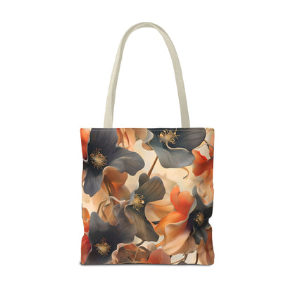 Autumn Ember Floral Tote Bag (16x16 & 18x18) - Burnt Orange & Navy Canvas Shopper