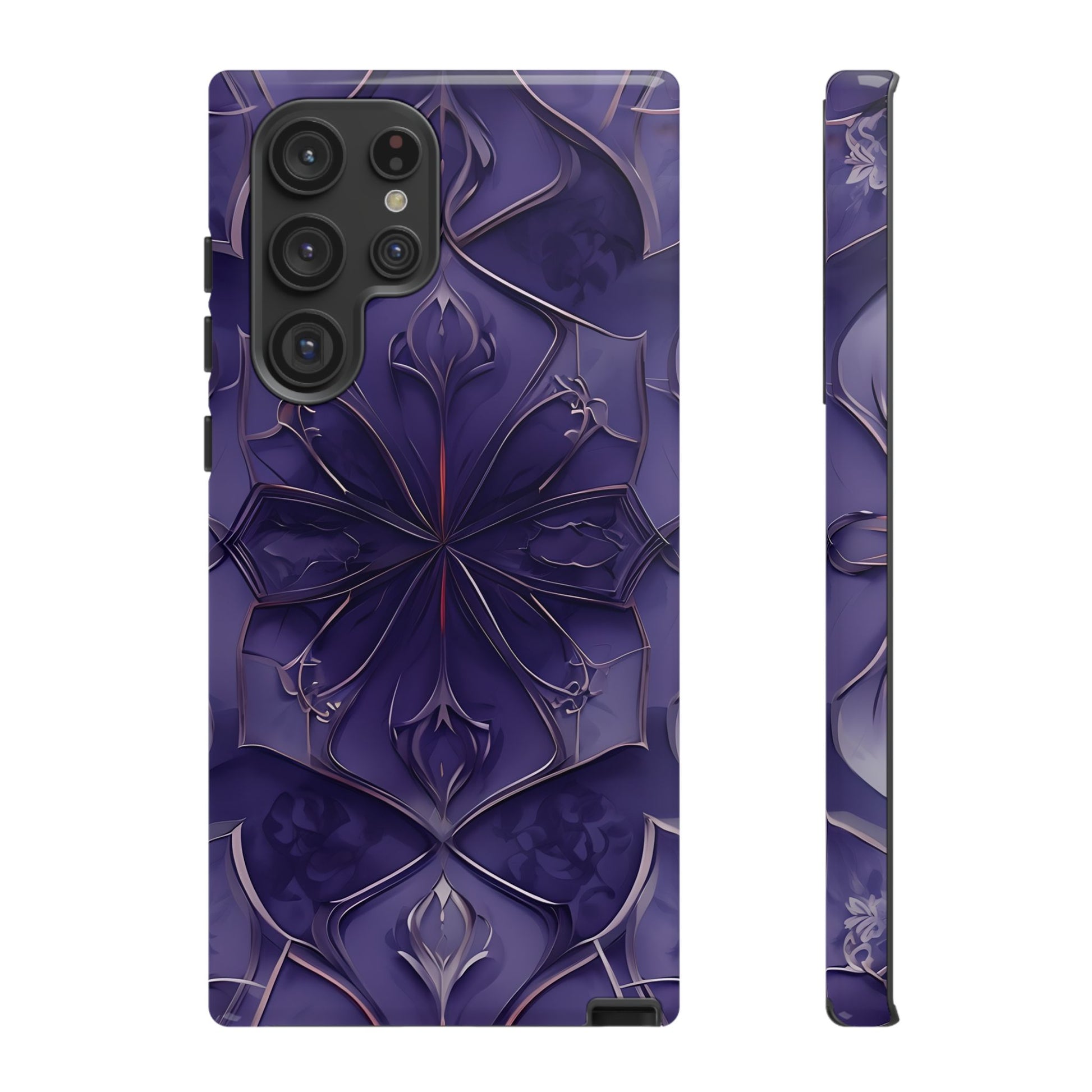 Violet Nebula - Kaleidoscope Collection Artistic Floral Burst - Samsung Galaxy S22 Ultra Tough Phone Case - Bold Purple Symmetrical Design