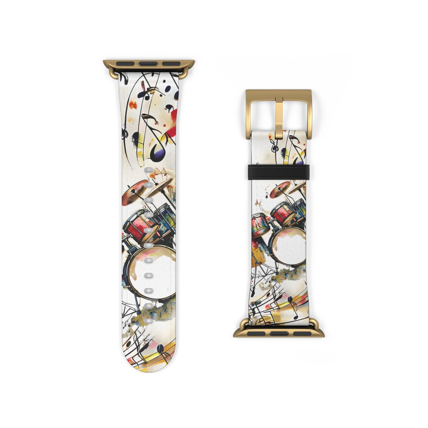 Beatline Apple Watch band strap with colorful drum artwork and gold clasp