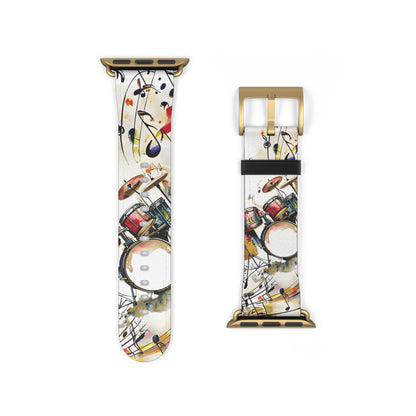 Beatline Apple Watch band strap with colorful drum artwork and gold clasp