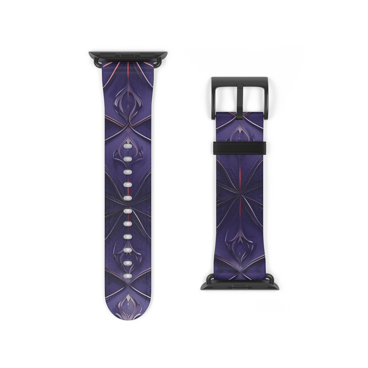 Violet Nebula Apple Watch band strap with black clasp displaying cosmic geometric star pattern in dark violet tones