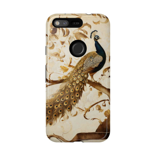 Golden Plumage - Peacock Art Google Pixel Phone Case - Elegant Gold & Cream Design