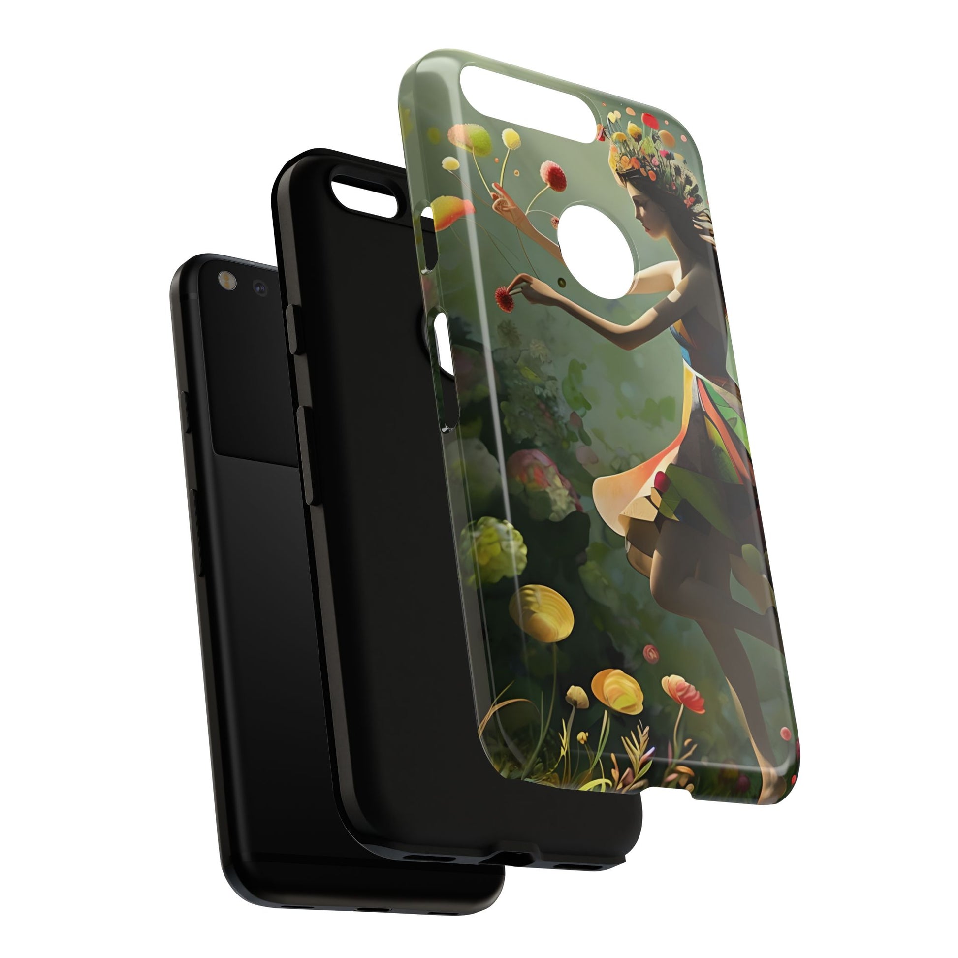 Dancing Wildflower Muse Google Pixel Tough Case - Artistic Floral Fantasy Cover - Whimsical Nature-Inspired Protective Accessory