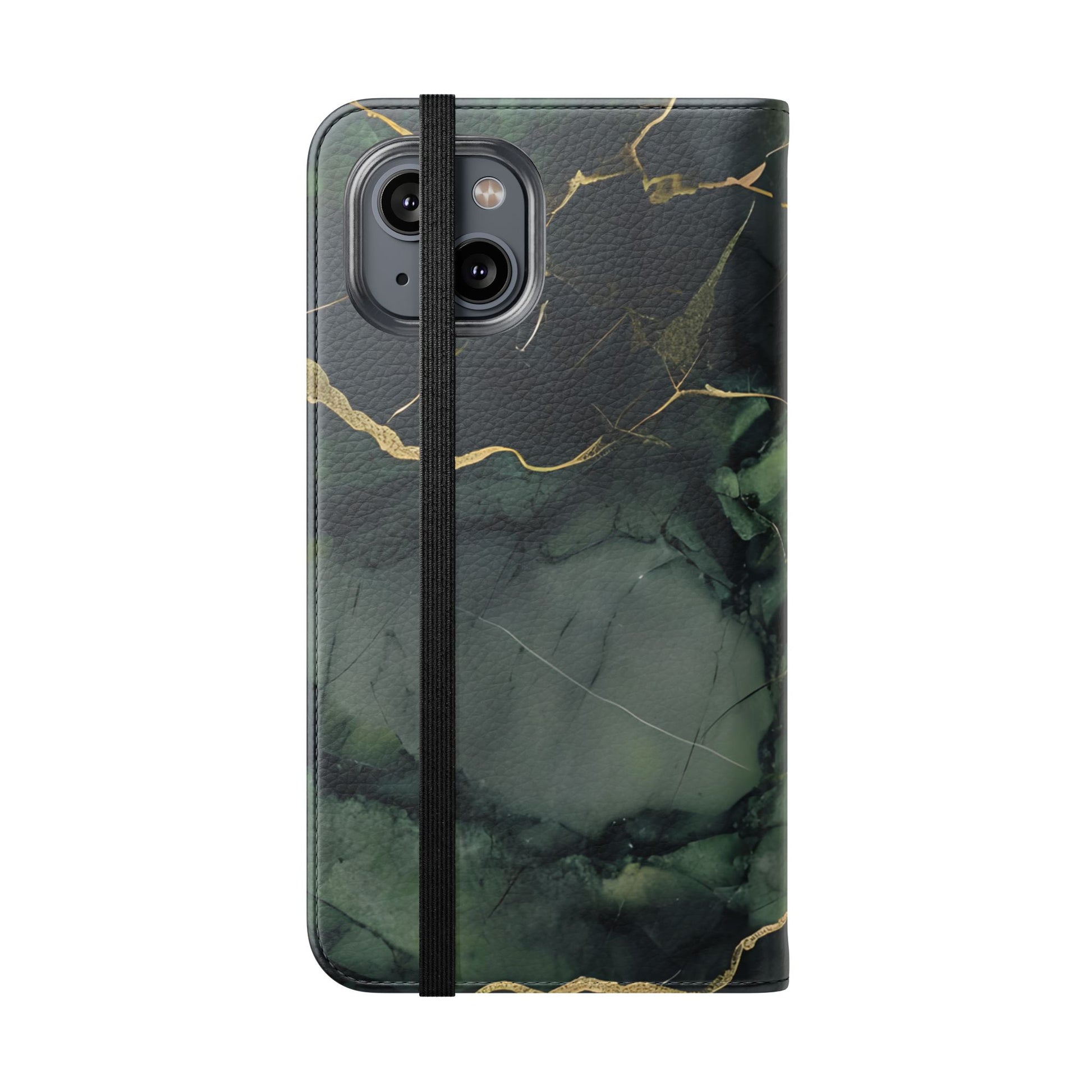 Verdant Vein - Green Marble Design Wallet Phone Case for iPhone 14