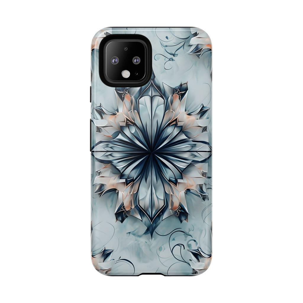 Indigo Mirage - Artistic Kaleidoscope Collection Artistic Floral - Google Pixel 4 Tough Phone Case - Bold Indigo Symmetrical Design