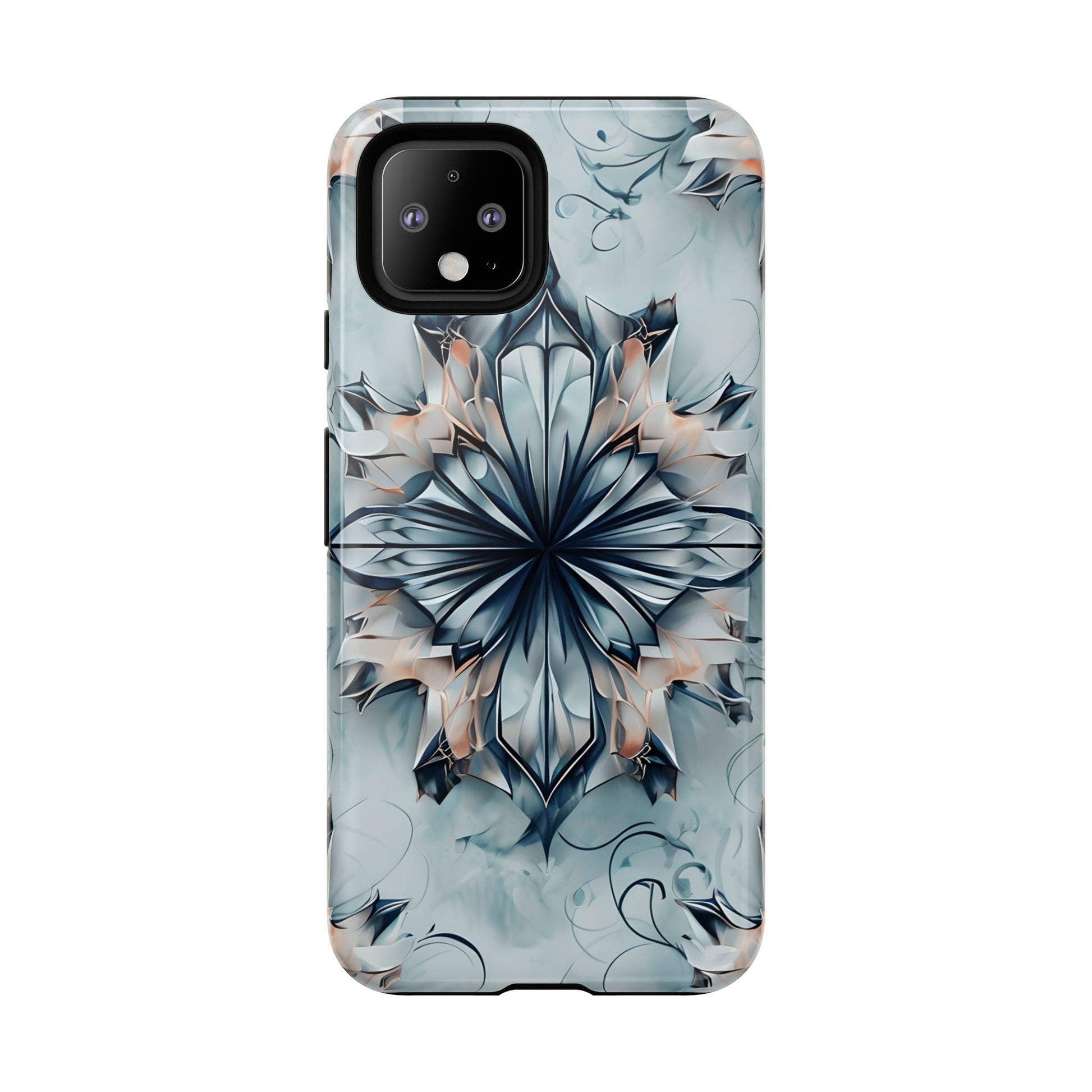 Indigo Mirage - Artistic Kaleidoscope Collection Artistic Floral - Google Pixel 4 Tough Phone Case - Bold Indigo Symmetrical Design