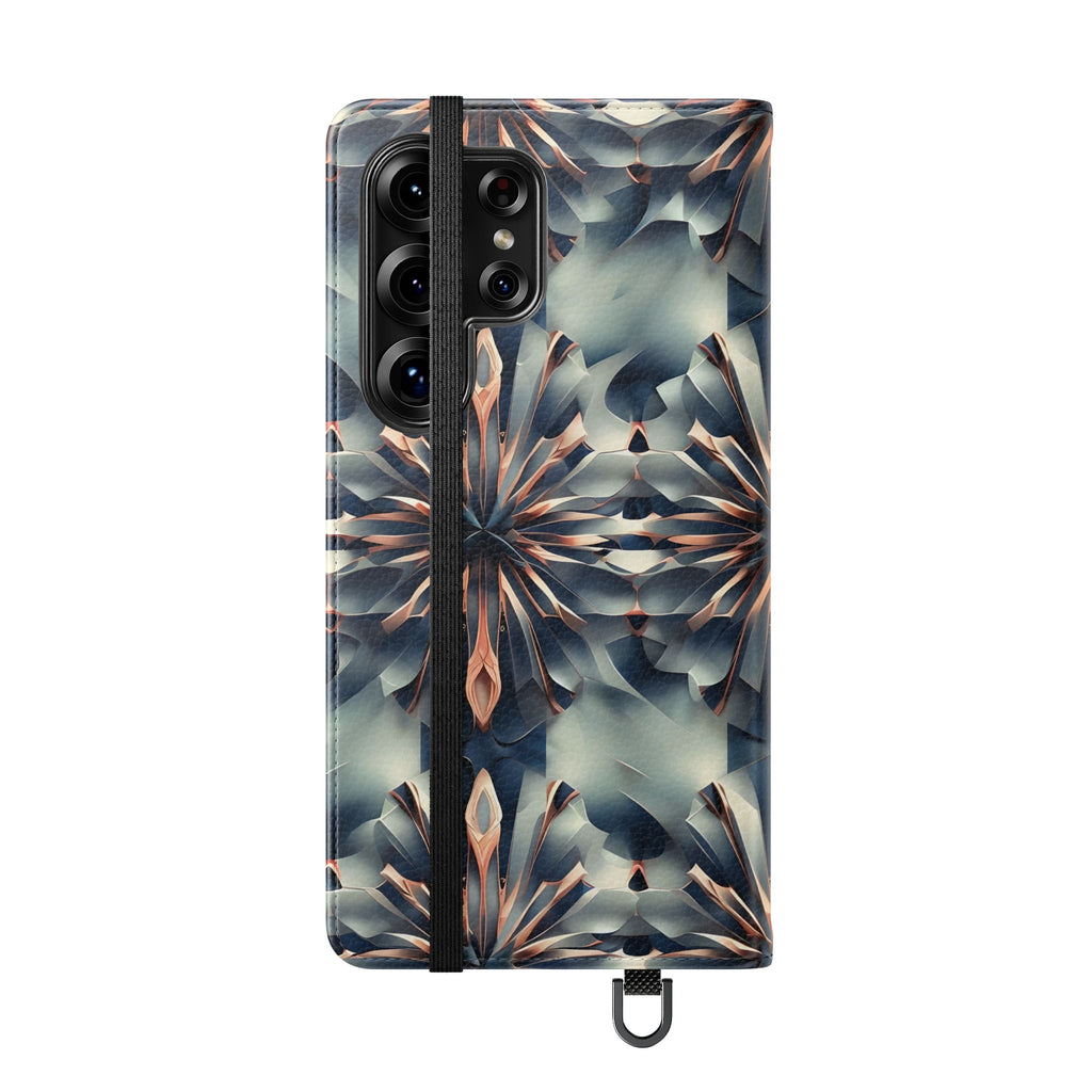 Obsidian Kaleidoscope Samsung Galaxy S25 Ultra Wallet Case - Elegant Abstract Flip Cover with Card Slots