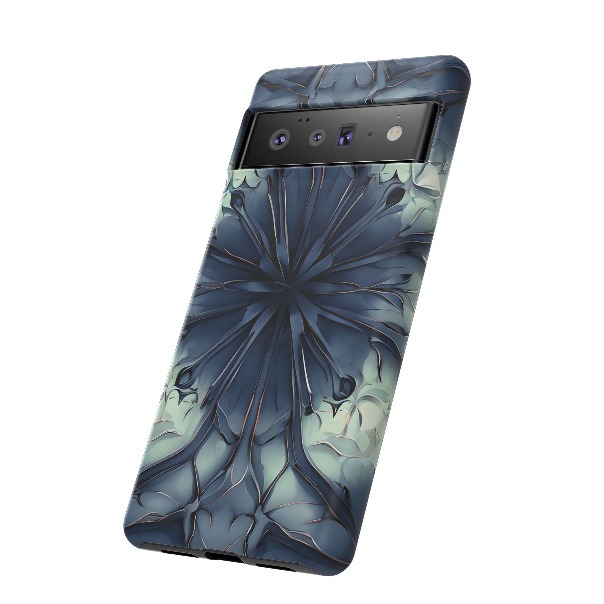 Indigo Mosaic - Artistic Kaleidoscope Collection Artistic Floral - Google Pixel 6 Pro Tough Phone Case - Bold Blue Symmetrical Design