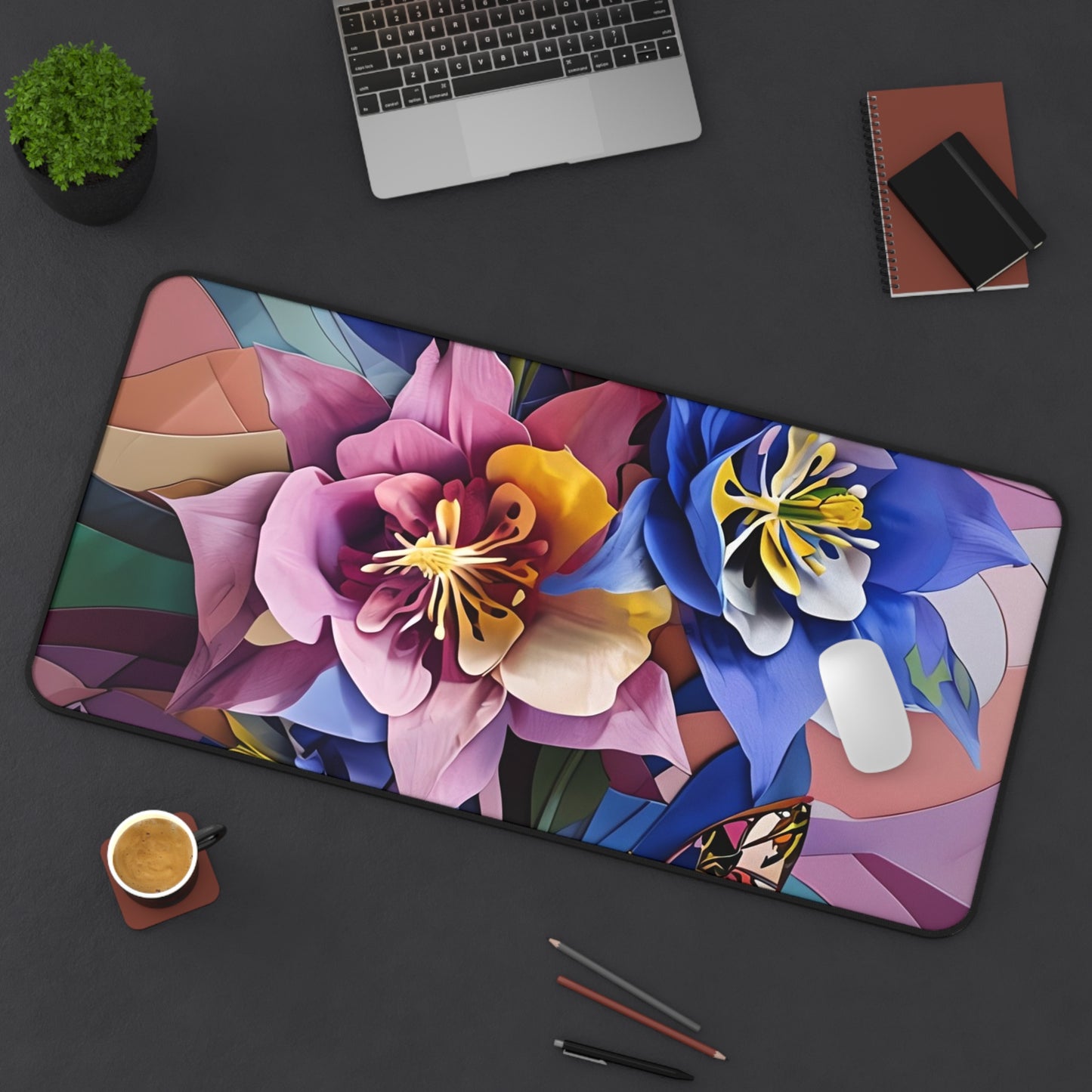 Blue Columbine Carnivale Desk Mat - Premium Office Desk Pad, 3 Sizes Available, Artistic Workspace Protection