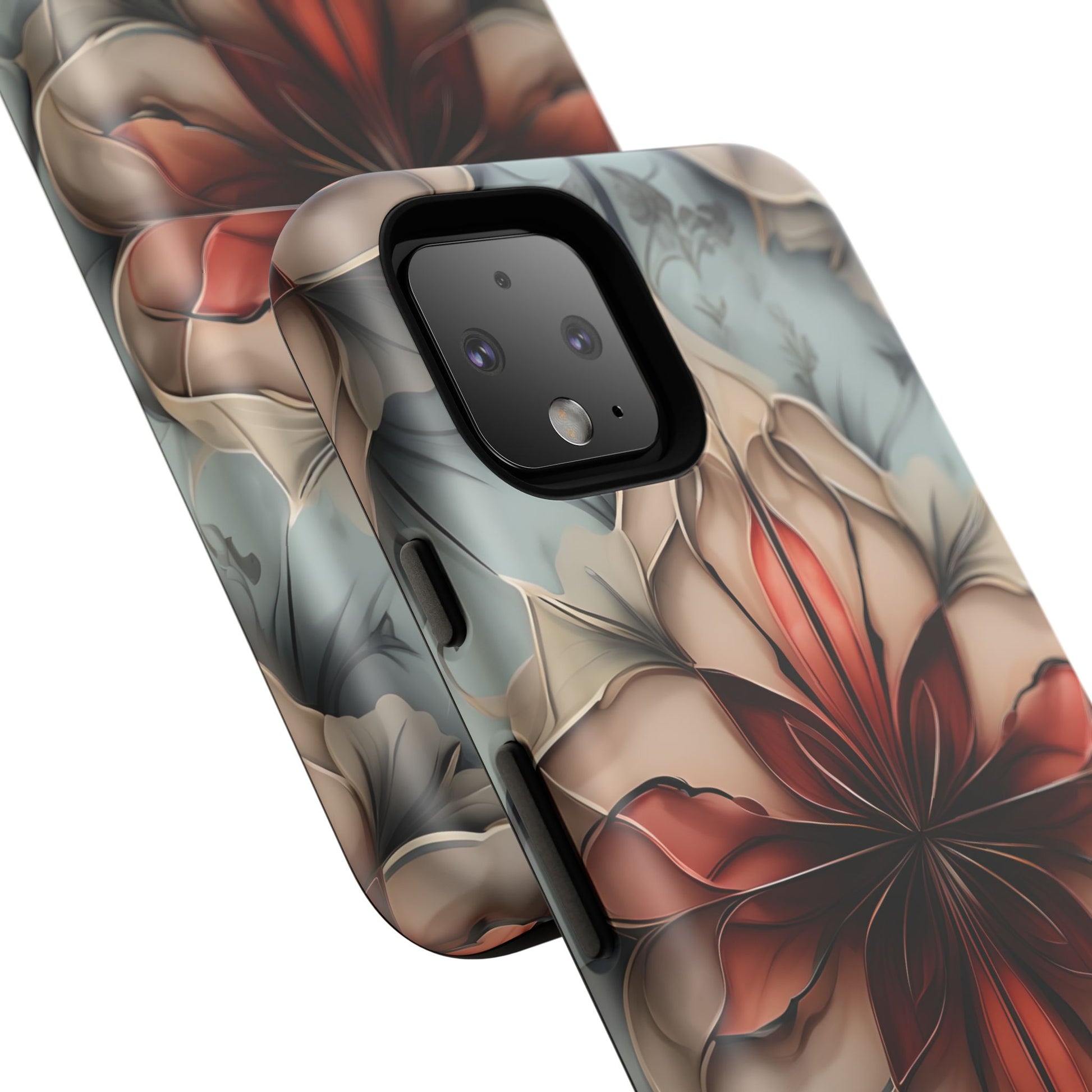 Ember Bloom - Kaleidoscope Collection Artistic Floral - Google Pixel 4 Tough Phone Case - Fiery Symmetrical Design