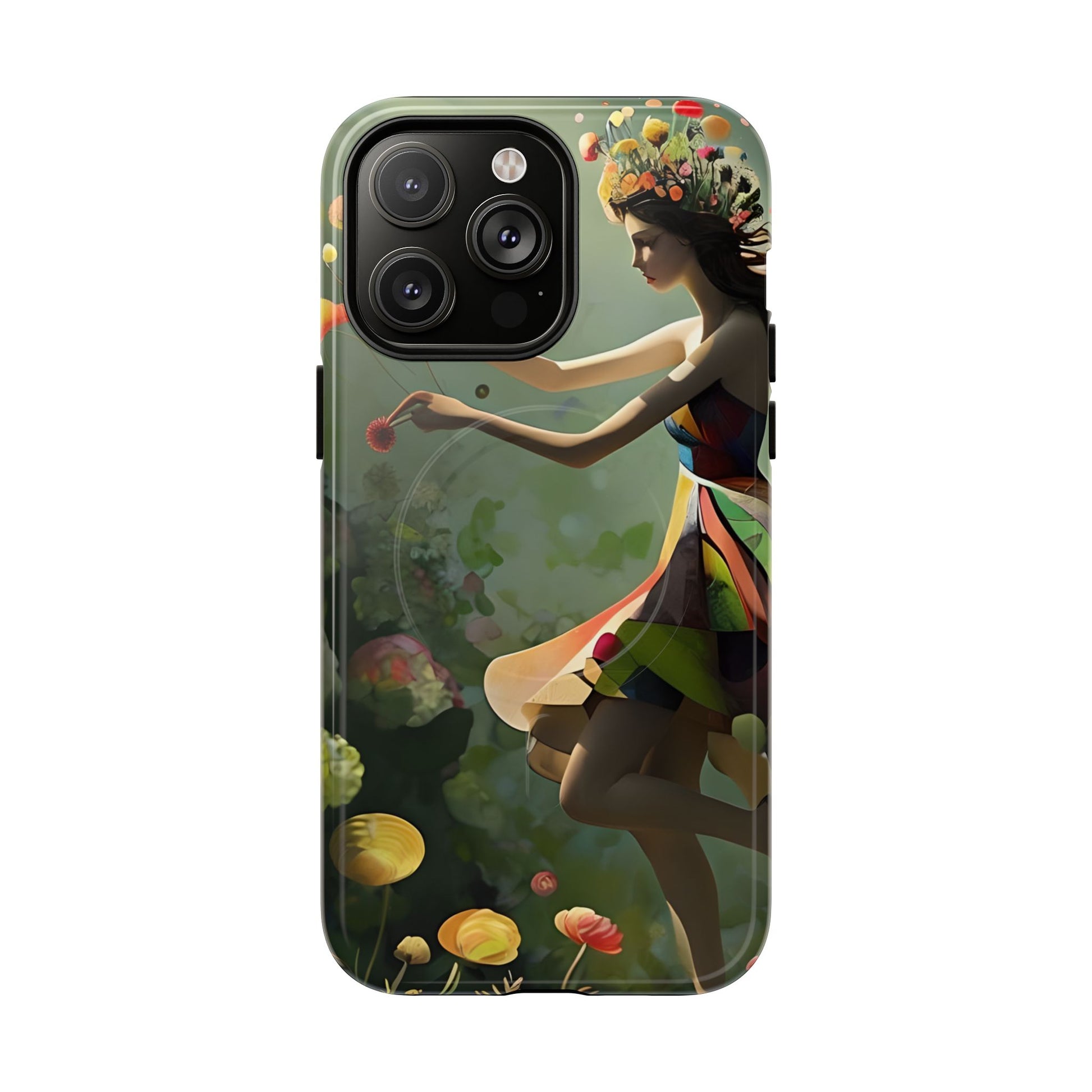 Dancing Wildflower Muse iPhone 14 Pro Max - Artistic Floral Fantasy Cover - MagSafe Compatible - Whimsical Nature-Inspired Protective Accessory