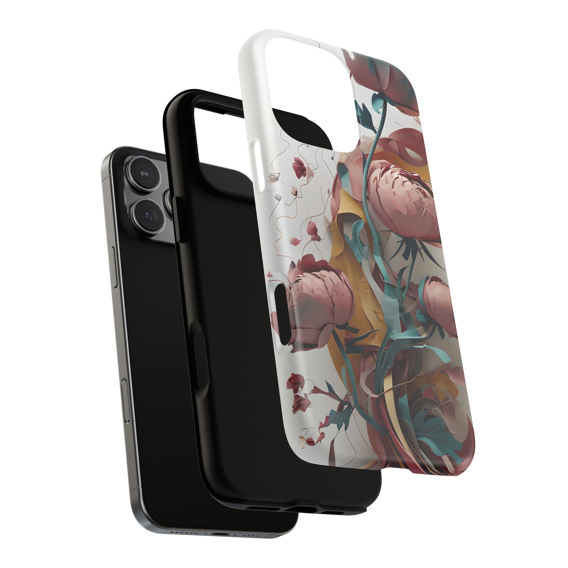 Blushing Peony Veil - Elegant Painterly Floral iPhone 16 Pro Max MagSafe Phone Case - Soft Blush & Teal Peony Design