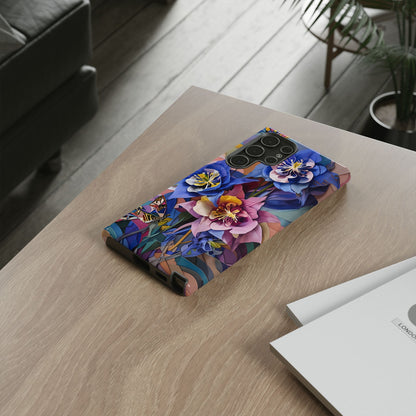 Blue Columbine Carnivale - Artistic Floral & Butterfly Samsung Ultra Tough Phone Case - Vibrant Botanical Design