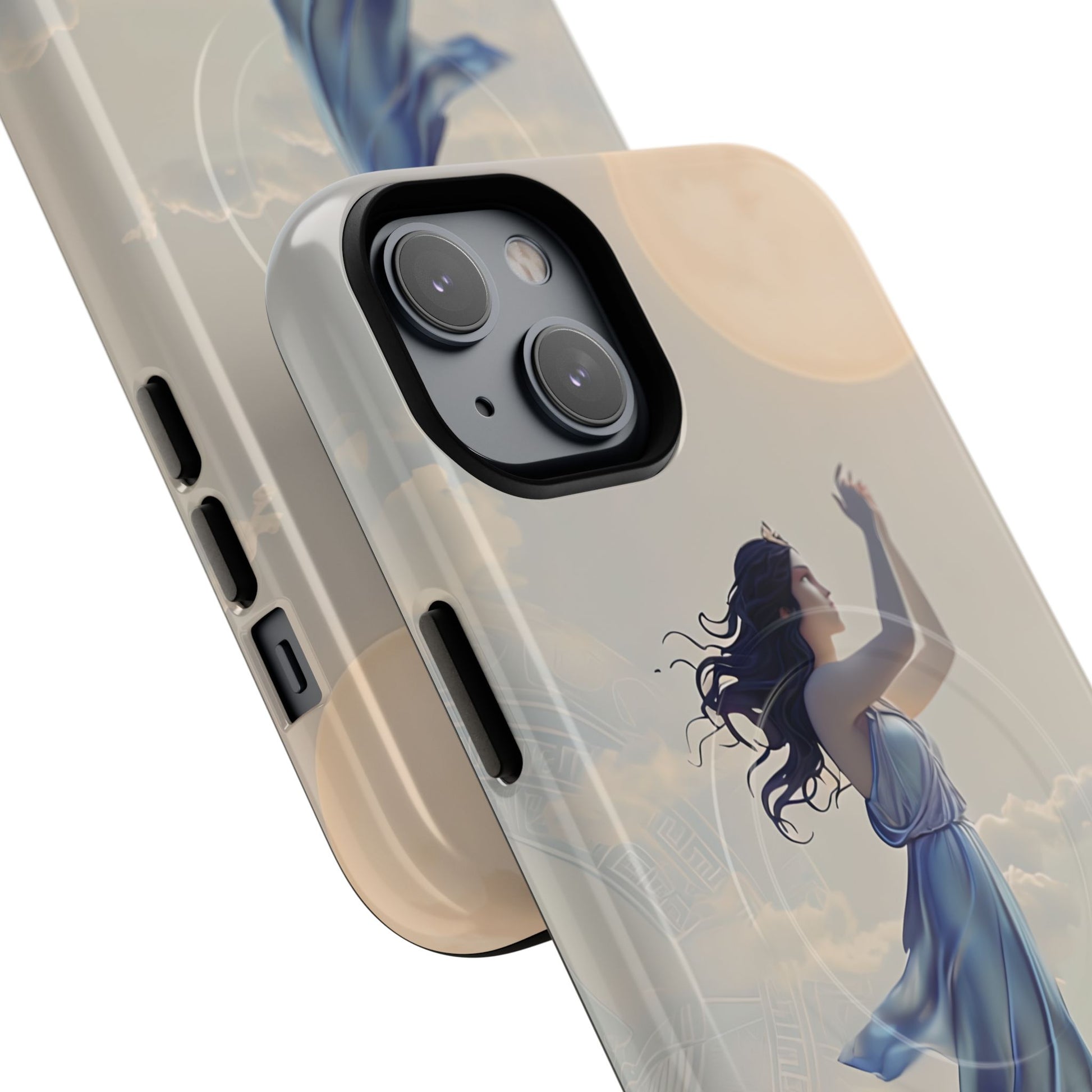 Moonlit Ascend - Ethereal Celestial Art iPhone 14 Plus MagSafe Phone Case -Dreamy Night Sky & Floating Woman Design