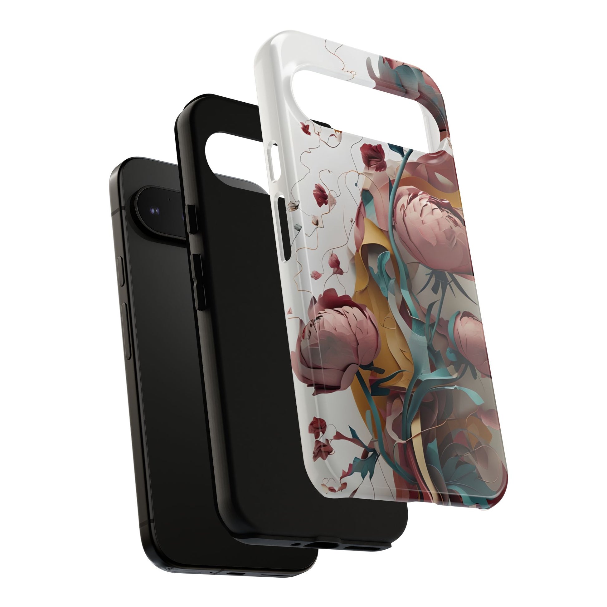 Blushing Peony Veil - Elegant Painterly Floral Google Pixel 9 Pro XL Tough Phone Case - Soft Blush & Teal Peony Design