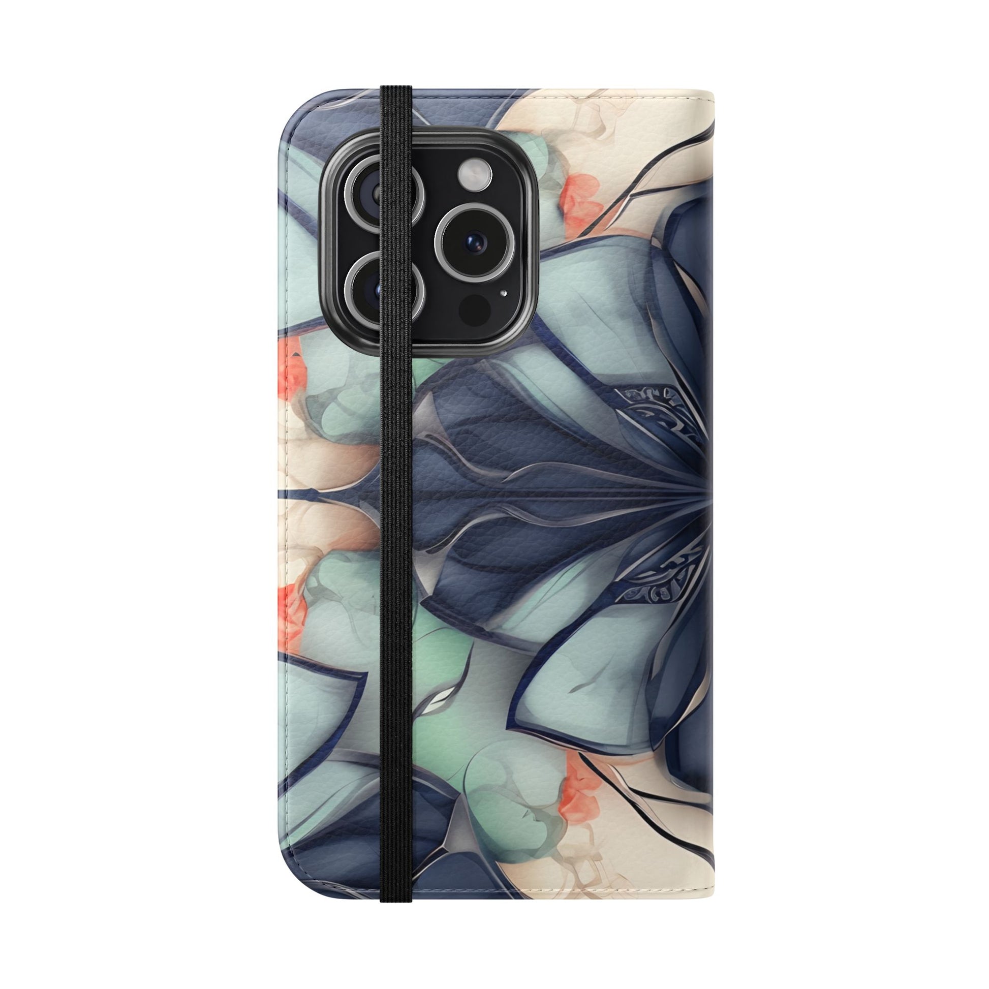 Midnight Mosaic - Abstract Floral Flip Phone Case for iPhone 15 Pro