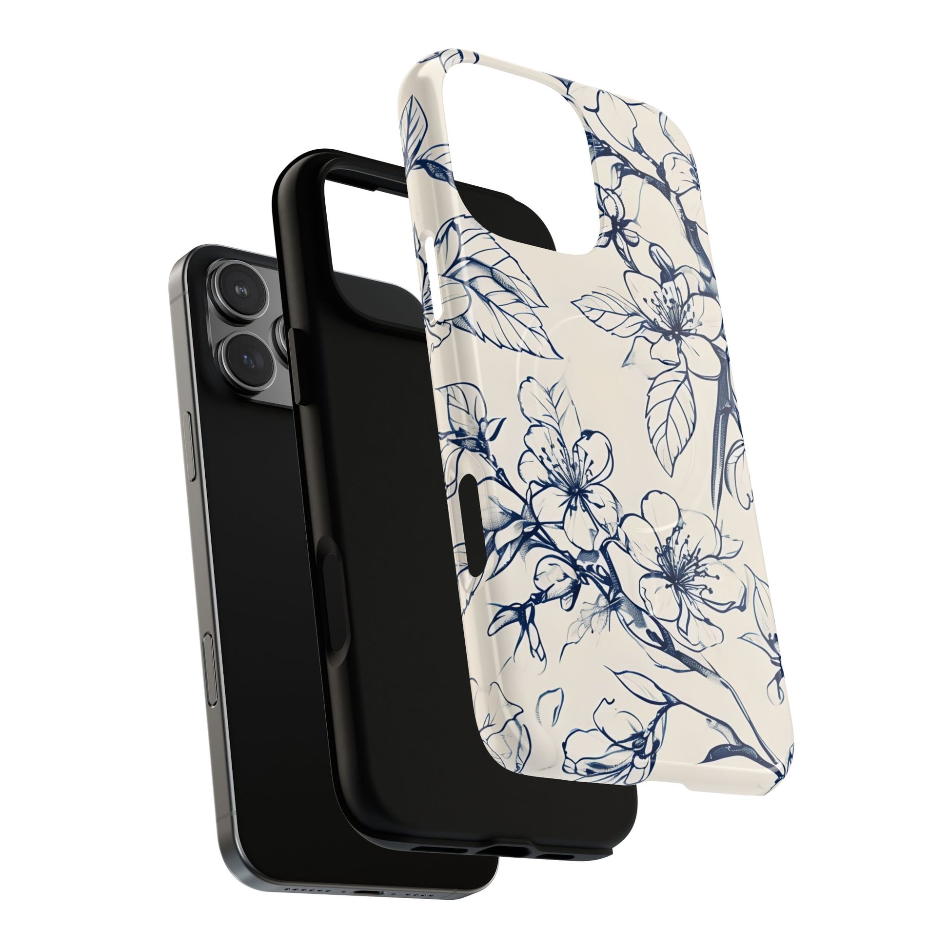 Blossom Sketch - Artistic Blue Floral - iPhone 16 Pro Max MagSafe Phone Case - Hand-Drawn Botanical Design