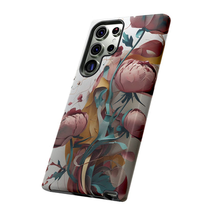 Blushing Peony Veil - Elegant Painterly Floral Samsung Galaxy Tough Phone Case - Soft Blush & Teal Peony Design