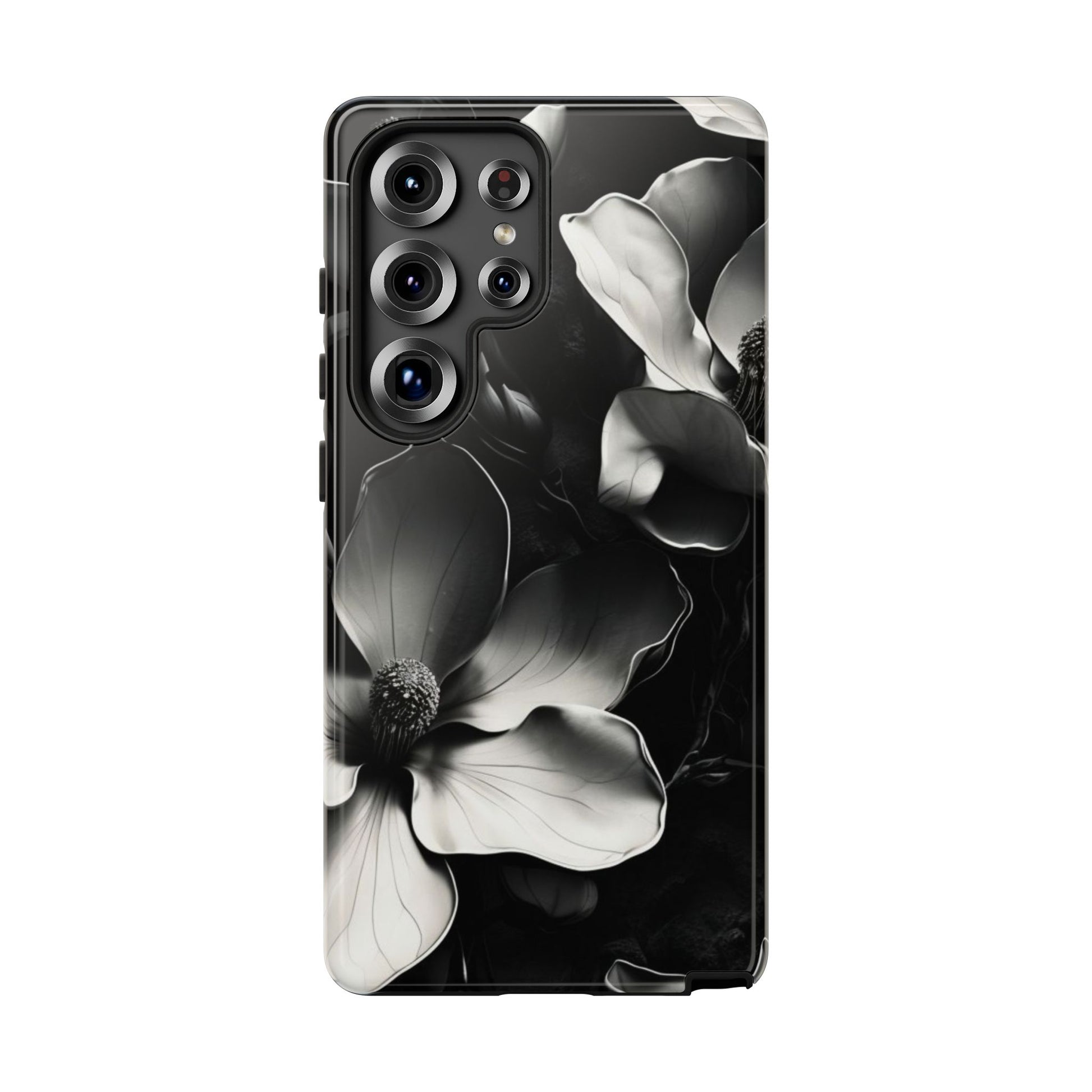 Monochrome Magnolia - Elegant Black & White Floral Samsung Galaxy S25 Ultra Tough Phone Case - Artistic Magnolia Design