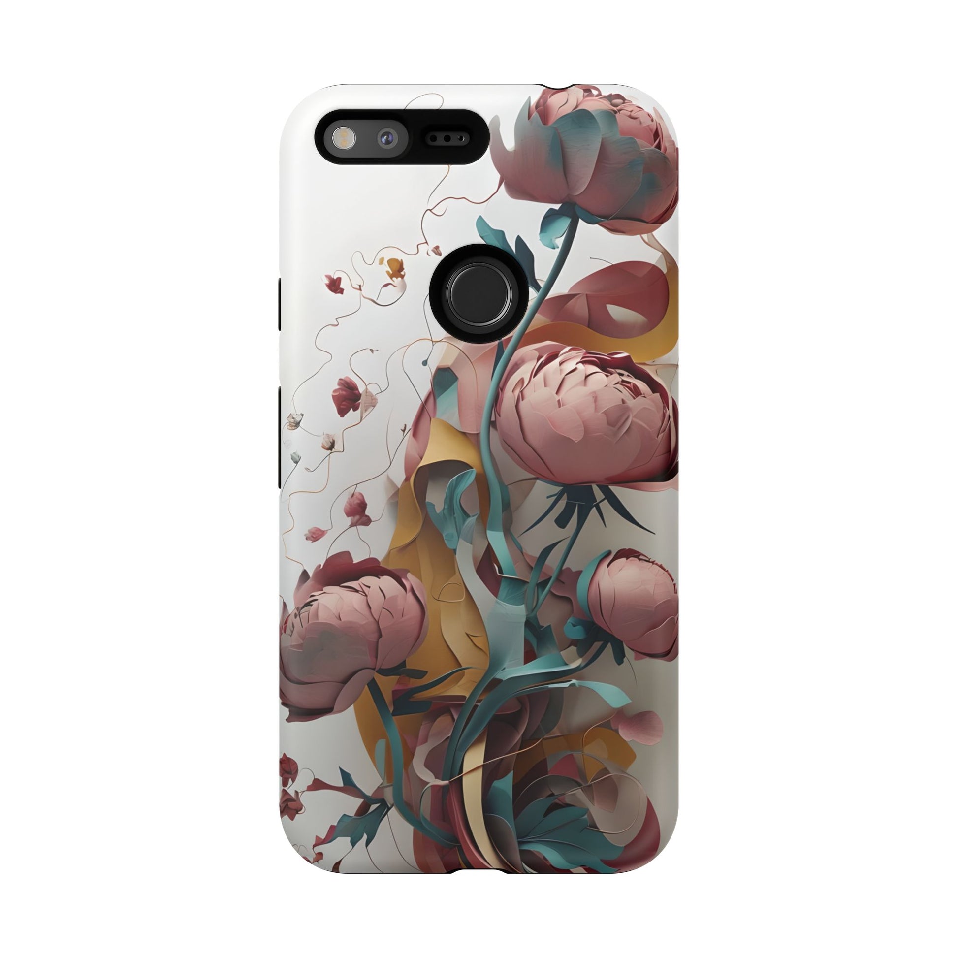Blushing Peony Veil - Elegant Painterly Floral Google Pixel XL Tough Phone Case - Soft Blush & Teal Peony Design