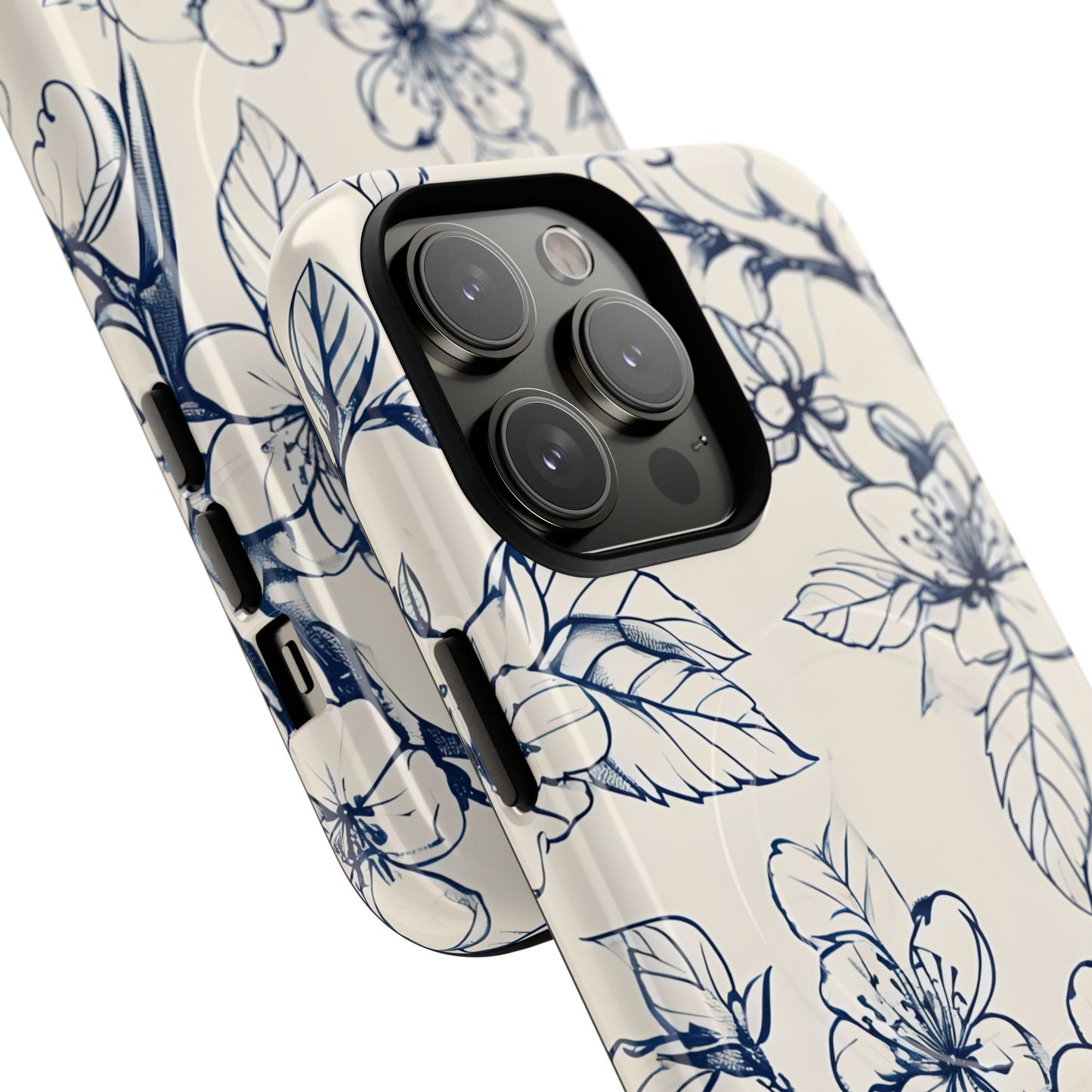 Blossom Sketch - Artistic Blue Floral - iPhone MagSafe Phone Case - Botanical Design