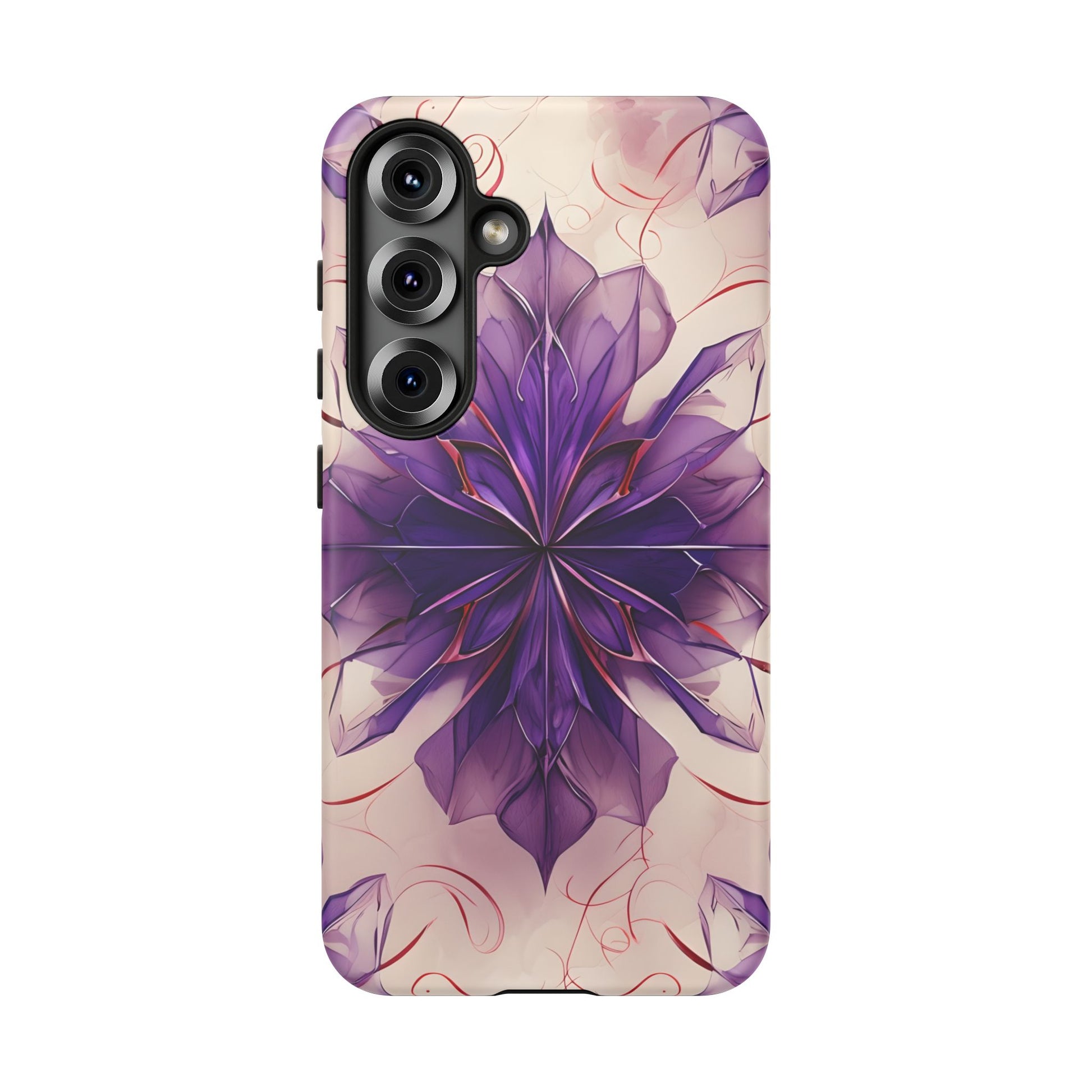 Violet Reverie - Kaleidoscope Collection Artistic Floral Burst - Samsung Galaxy S25 Tough Phone Case - Bold Purple Symmetrical Design