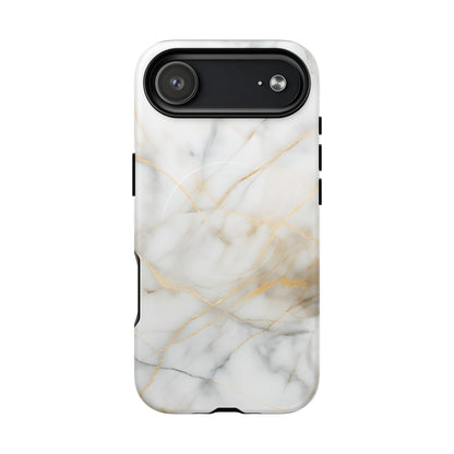 Golden Vein iPhone MagSafe Phone Case -White Neutral Marble Design