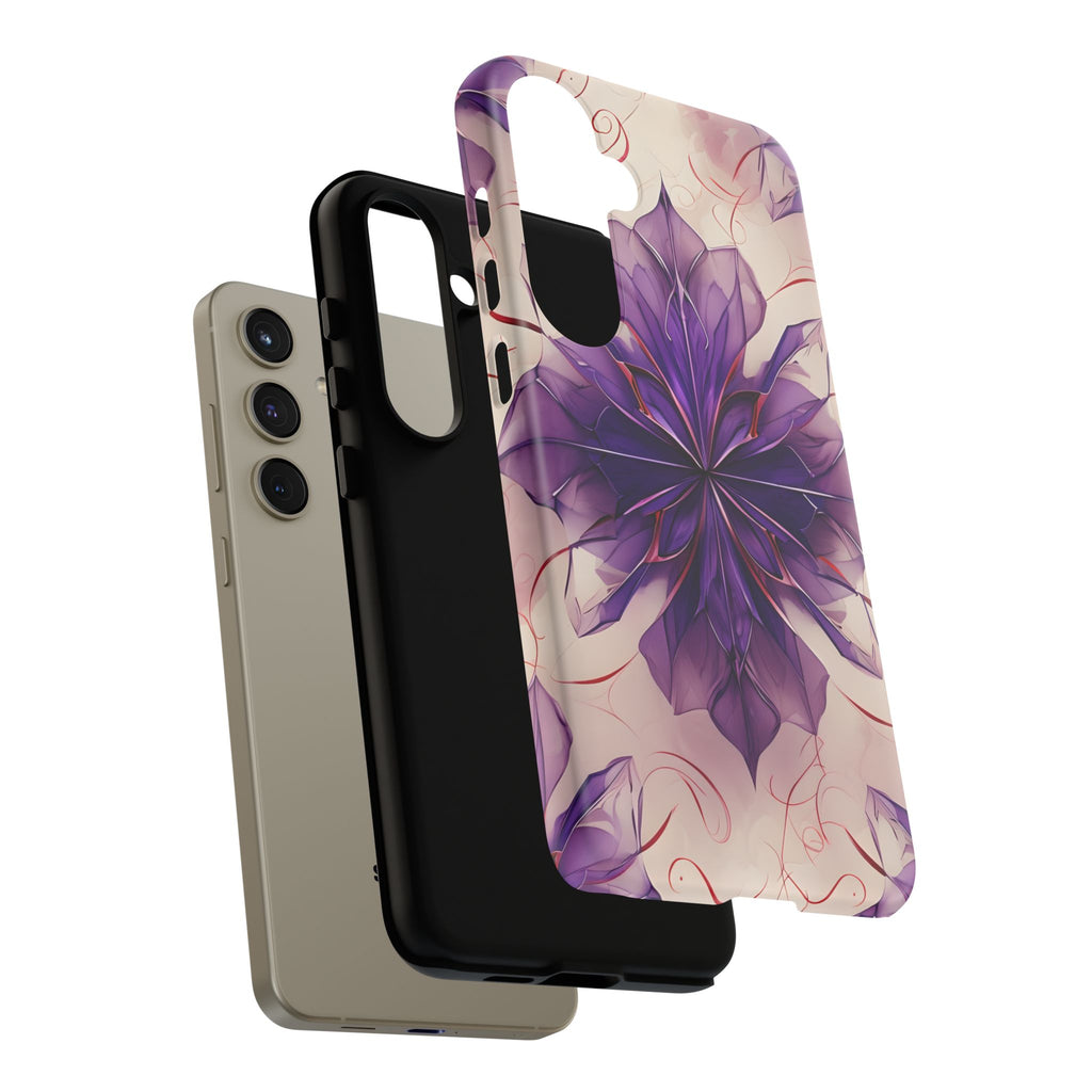Violet Reverie - Kaleidoscope Collection Artistic Floral Burst - Samsung Galaxy S24 Plus Tough Phone Case - Bold Purple Symmetrical Design