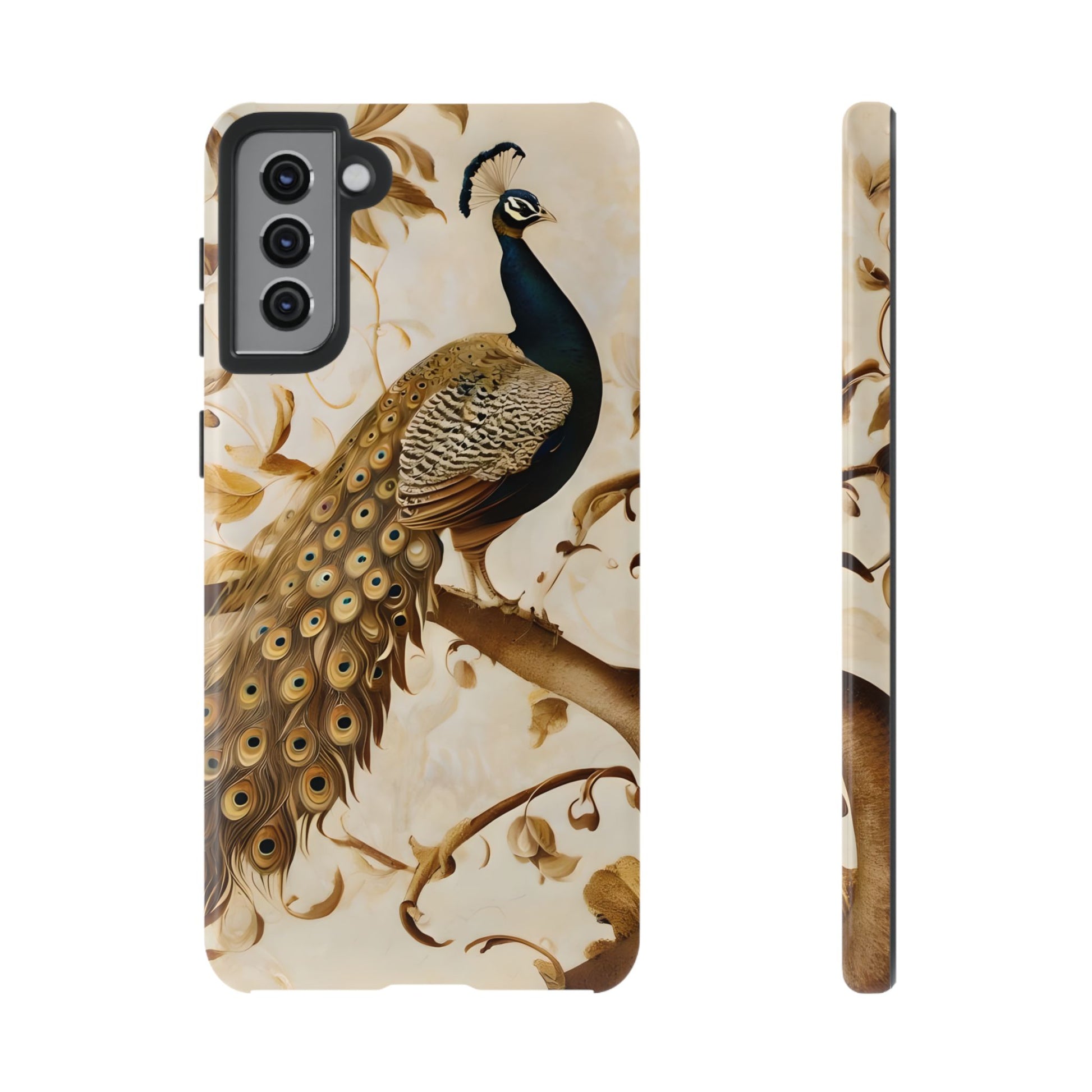 Golden Plumage - Luxe Peacock Art Samsung Galaxy S21 Plus Phone Case - Elegant Gold & Cream Design
