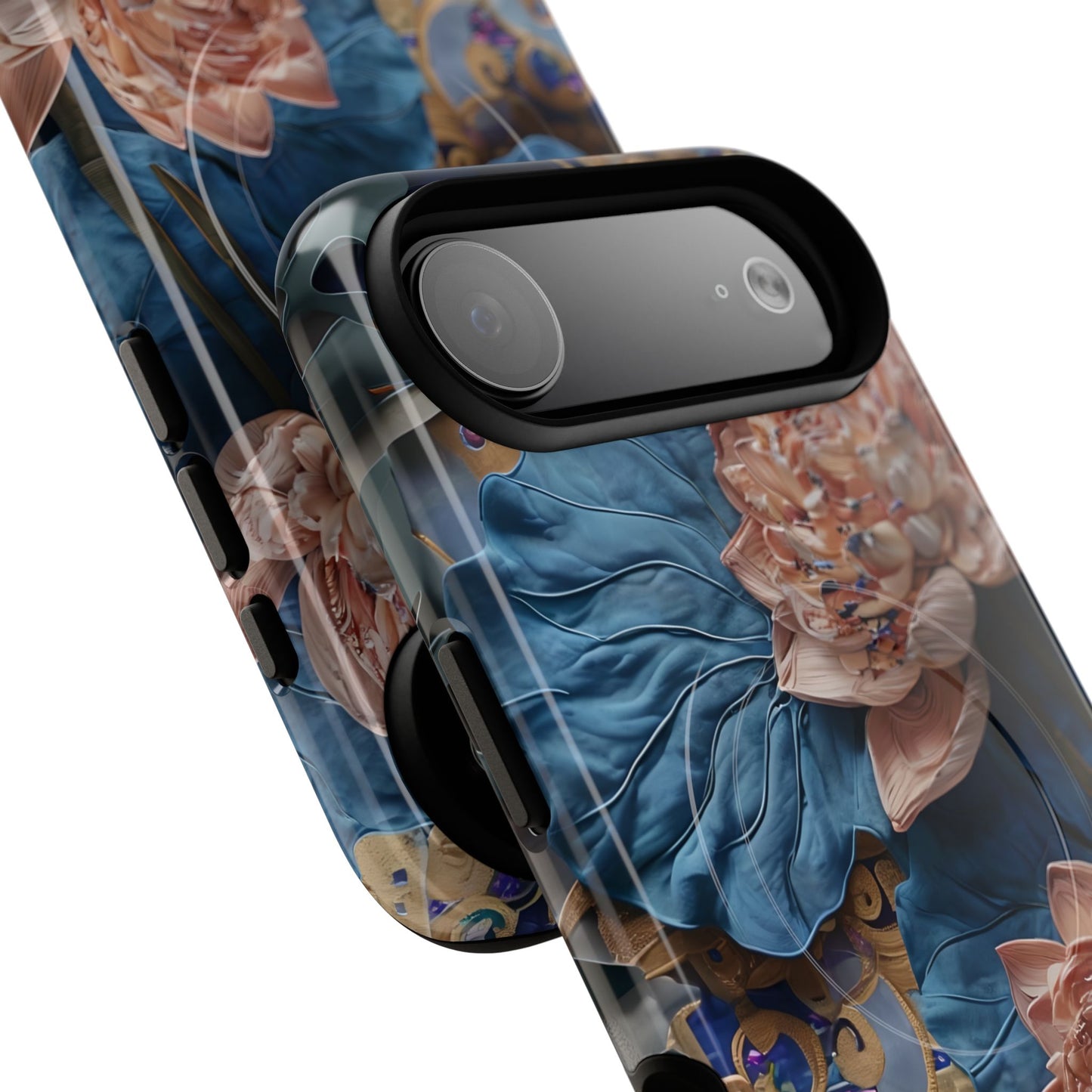 Peony Midnight Tapestry - iPhone Case- MagSafe Compatible - Elegant Blue & Blush Artful Phone Cover