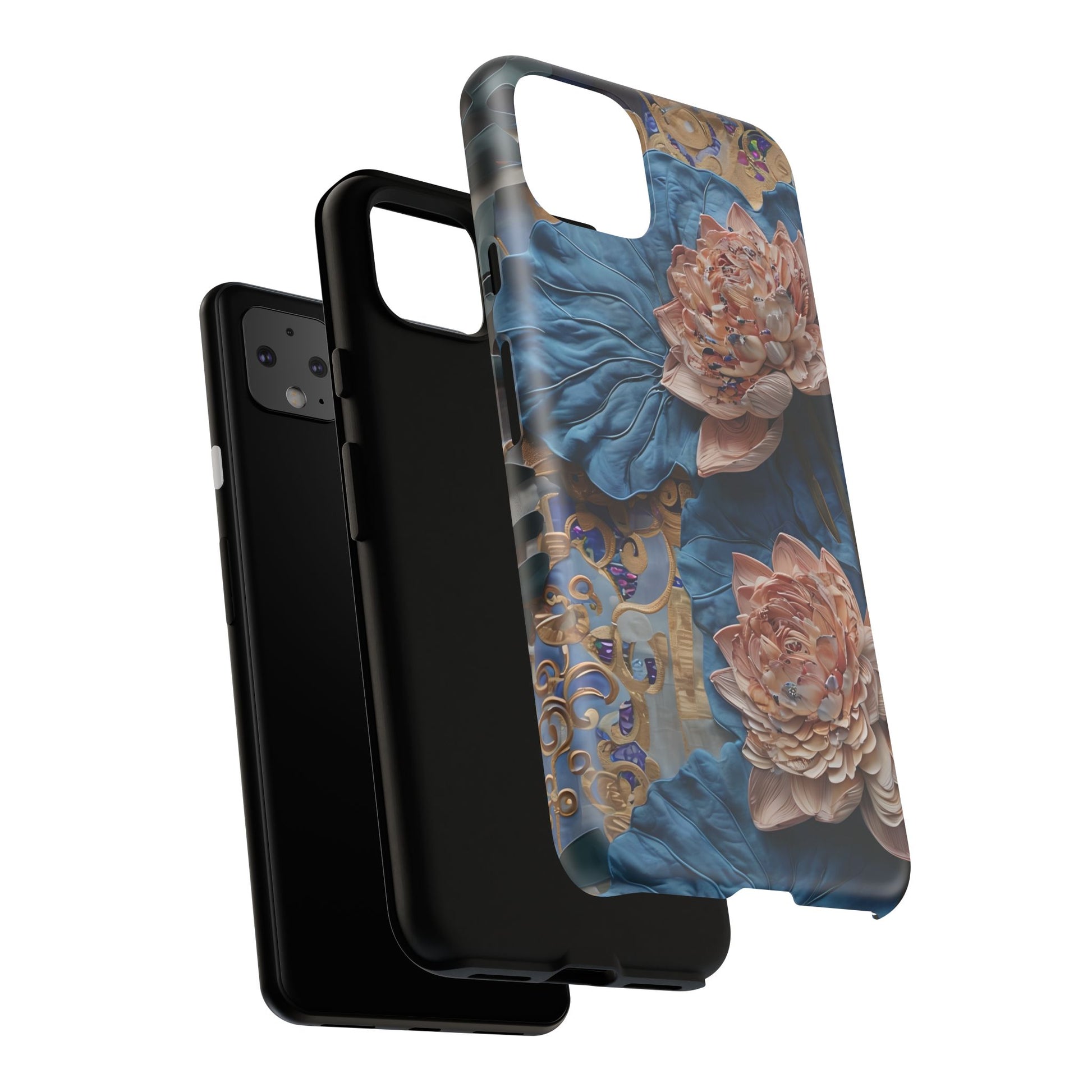 Peony Midnight Tapestry - Google Pixel 4XL - Elegant Blue & Blush Artful Phone Cover
